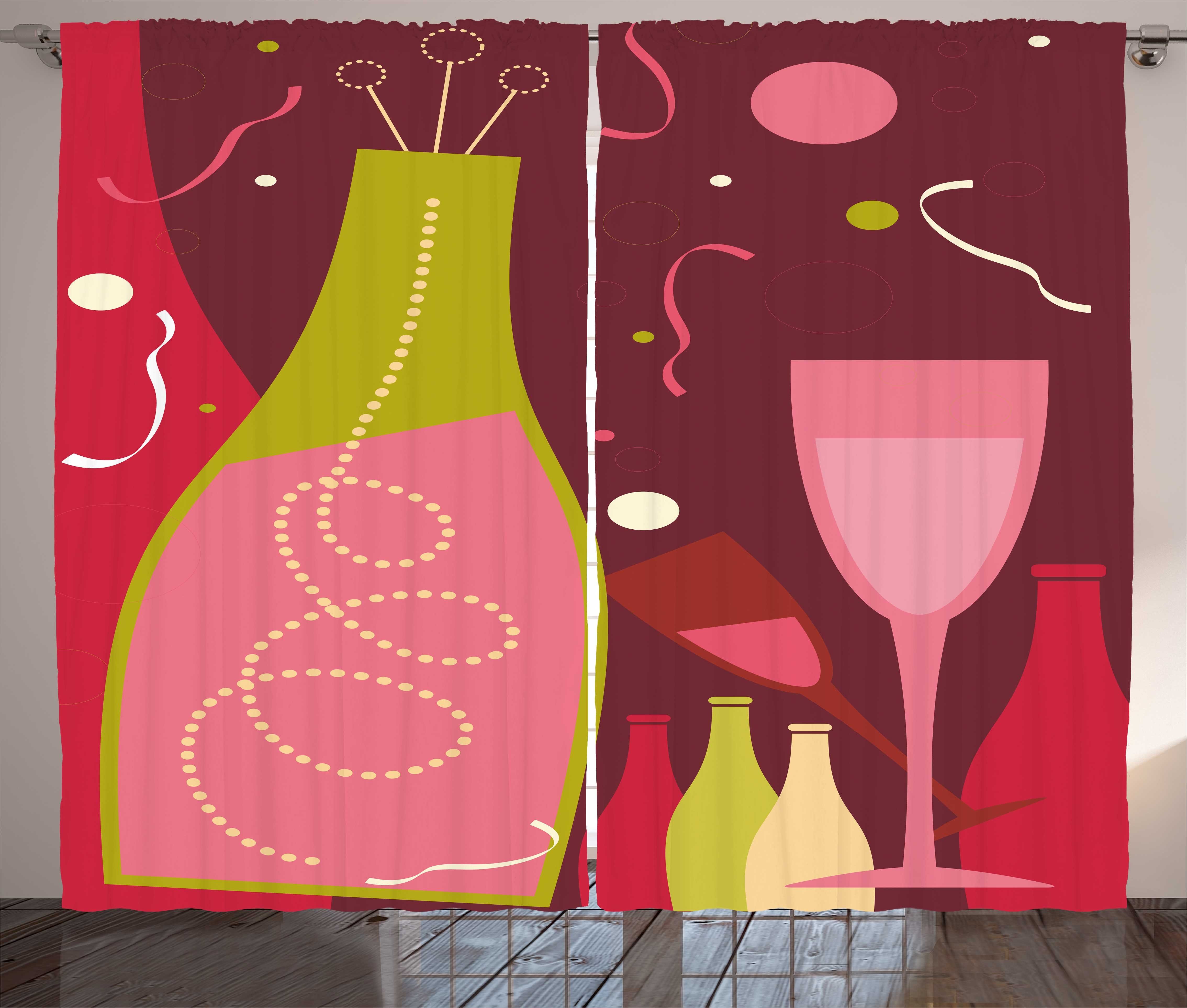 Gardine Schlafzimmer Kräuselband Vorhang mit Schlaufen und Haken, Abakuhaus, Frohes neues Jahr Champagne Getränke