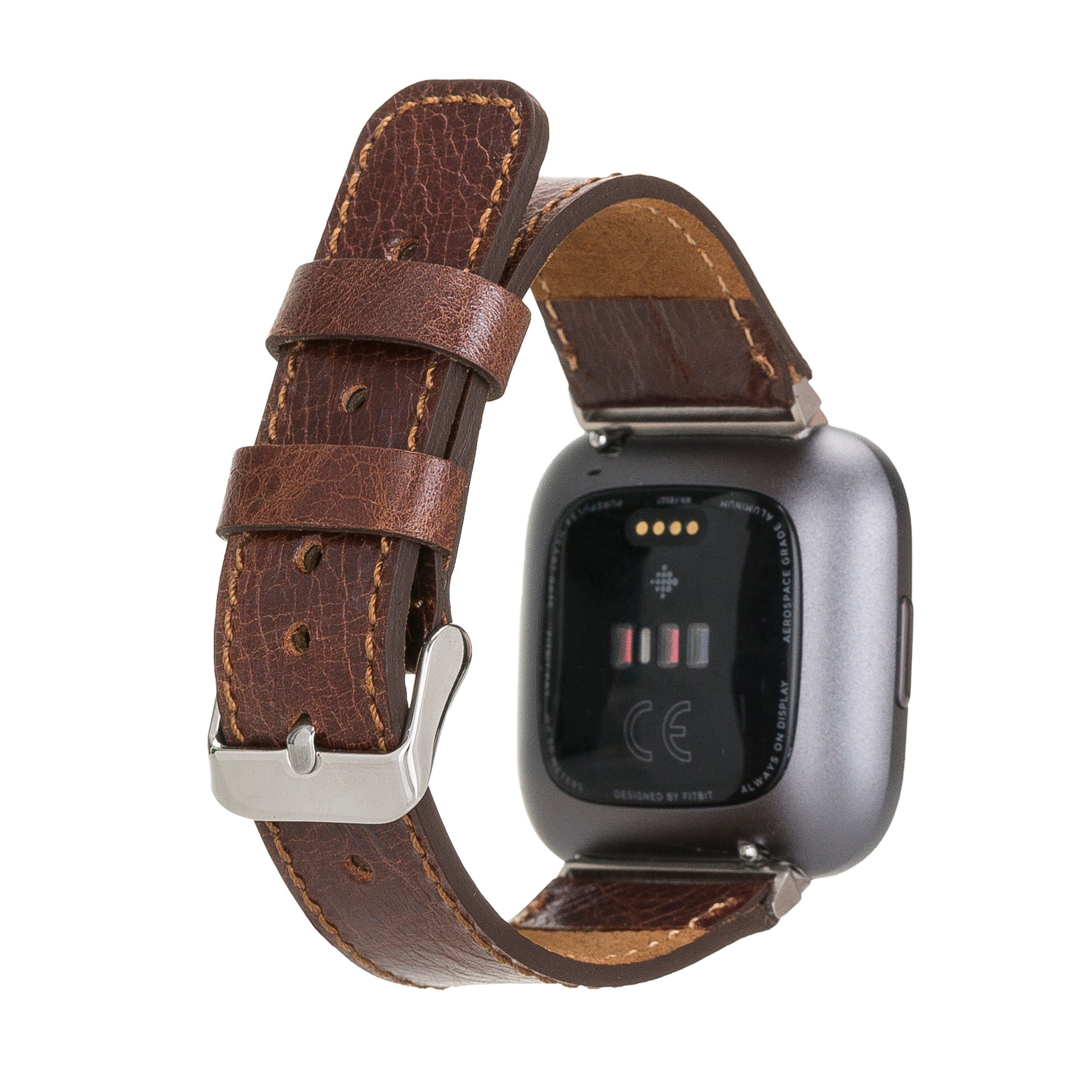 Renna Leather Smartwatch-Armband Fitbit Versa 4 / 3 / Sense & 2 Armband Echtes Leder Ersatzarmband DUNKELBRAUN