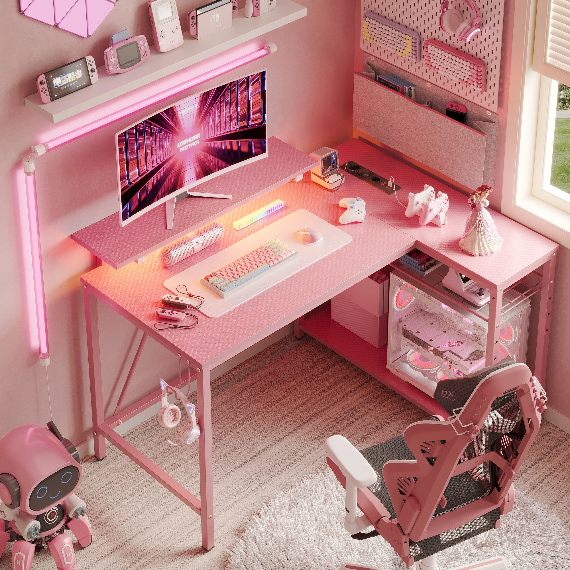 Bestier Gamingtisch Gaming-Schreibtisch L-Form mit LED, 106/133/147 × 50 cm Computertisch (1 Tisch) – Bild 4 von 5