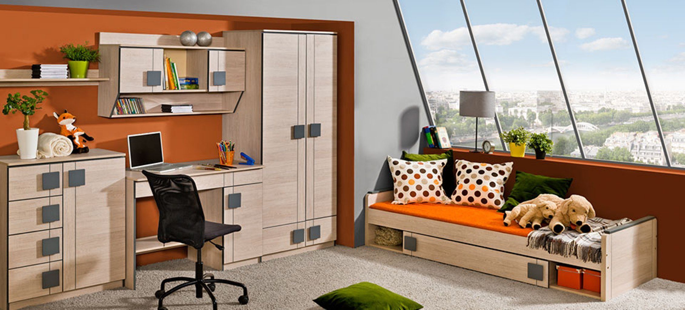 JVmoebel Jugendzimmer-Set, Jugendzimmer Kinderzimmer Schrank mit Schreibtisch Büro Schrankwand