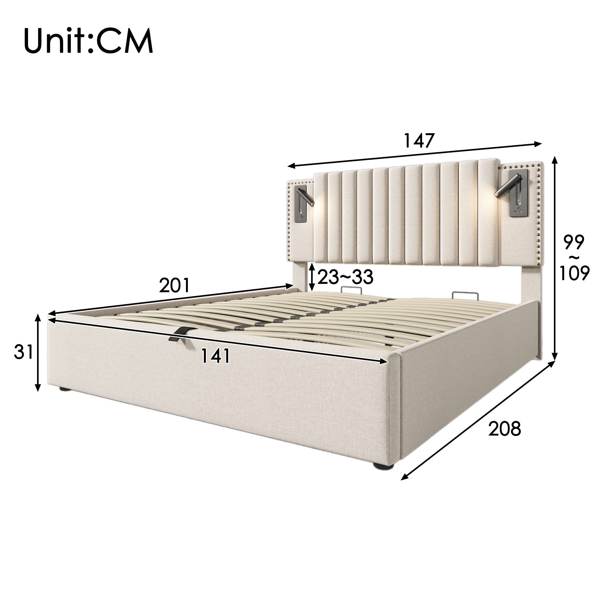 TavilaEcon Boxspringbett Polsterbett mit verstellbarem Kopfteil im Nieten-D günstig online kaufen