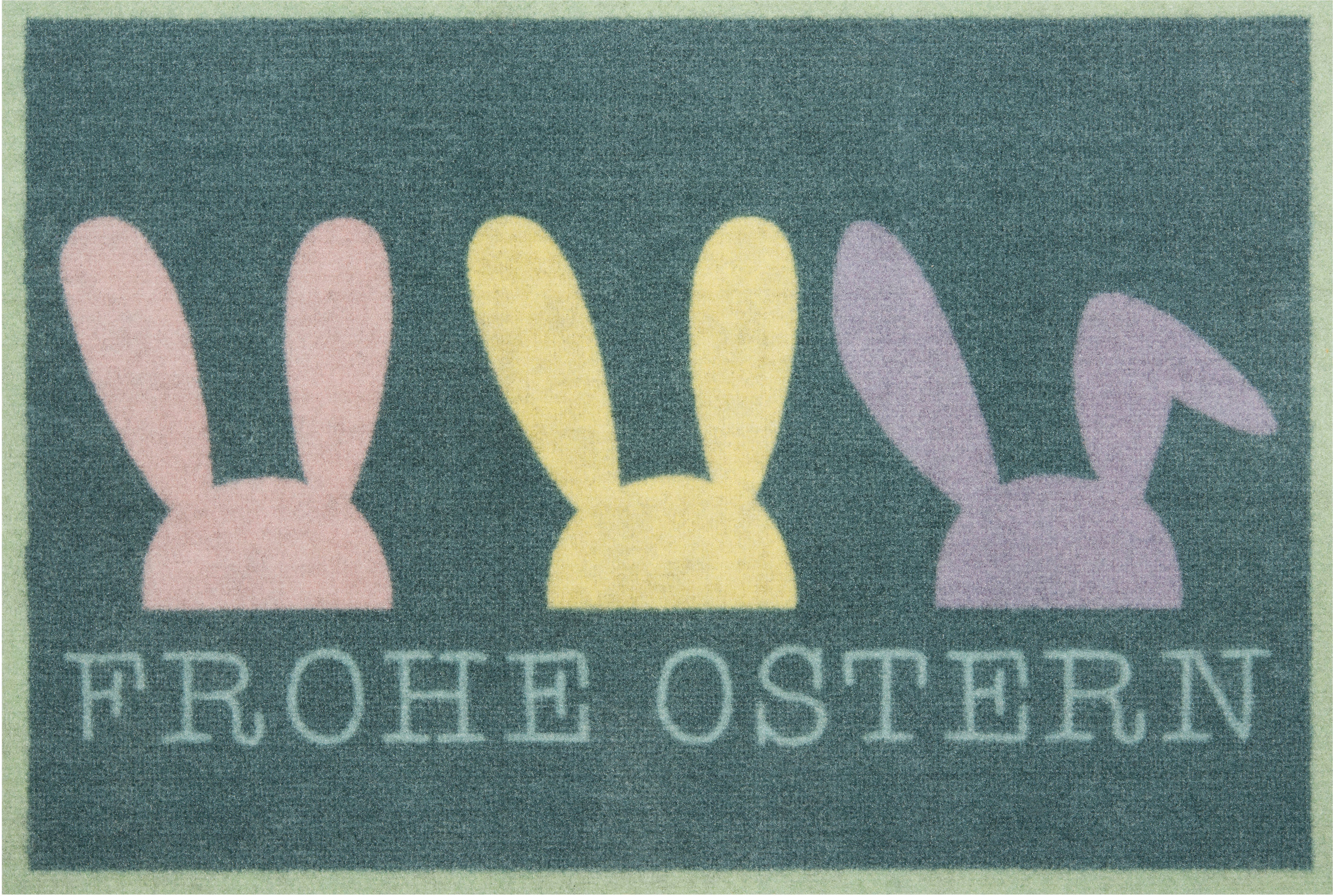 Fußmatte Frohe Ostern, HANSE Home, rechteckig, Höhe: 7 mm, mit Spruch, Festlich, waschbar, Robust, Pflegeleicht, Rutschfest dunkelgrün