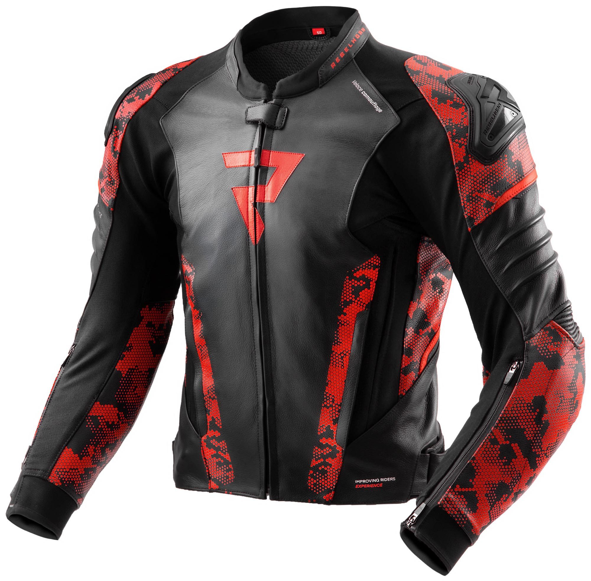 Rebelhorn Motorradjacke Veloce Camo Motorrad Lederjacke Verbindungsreißverschluss,Ellenbogenprotektoren enthalten,perfori