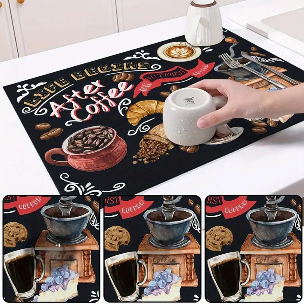 TUABUR Becheruntersetzer Kaffeematte, Schwarz und weiß Geschirrmatte Geschirr-Trockenmatte, saugfähige