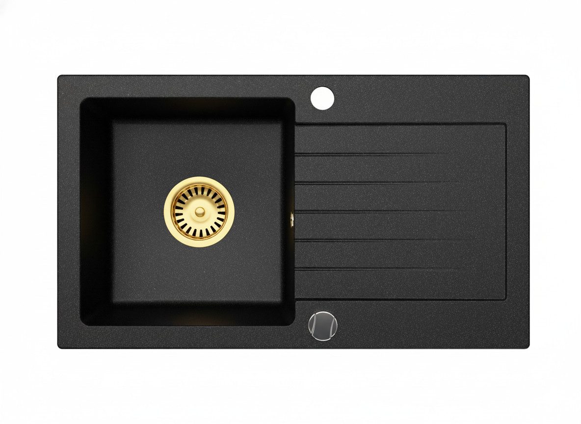 Faizee Möbel Granitspüle Granitspüle Küchenspüle inkl. Siphon Gold Set Einbauspüle 75x45, Rechteck, 75/43.5 cm