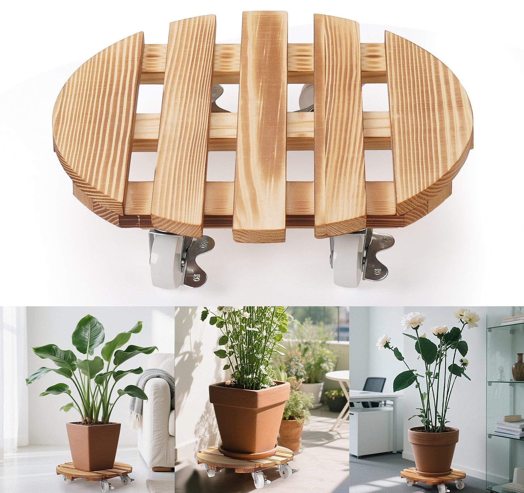 ElitVita Pflanzenroller Outdoor Wetterfest, 4 Universalrädern mit Bremsen, Rund und Eckig, (1-St), Rollbrett Pflanzen für Terrasse Balkon Geschäft Innenraum Büro