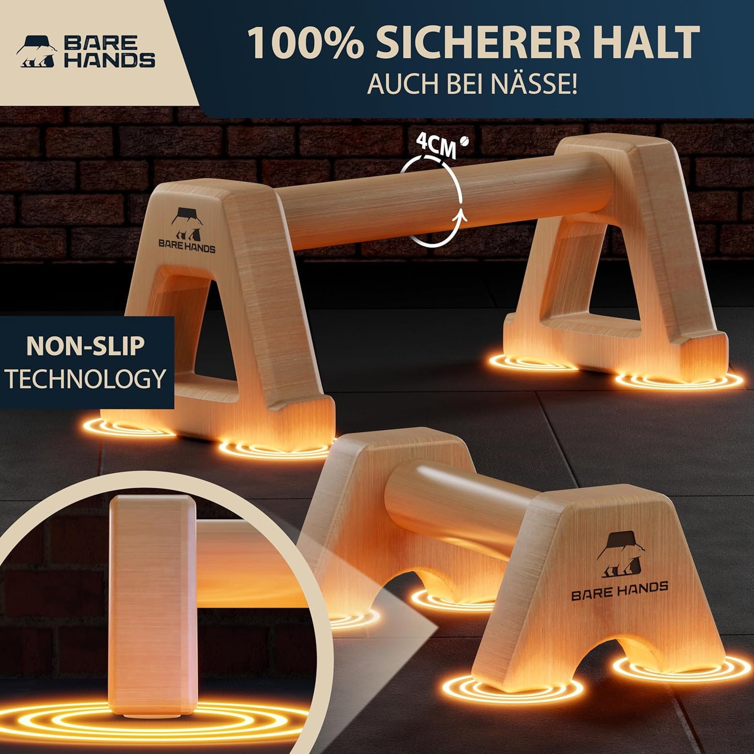 Bare Hands Liegestützgriffe Liegestützgriffe aus Holz – 2er Set Parallettes Calisthenics Griffe