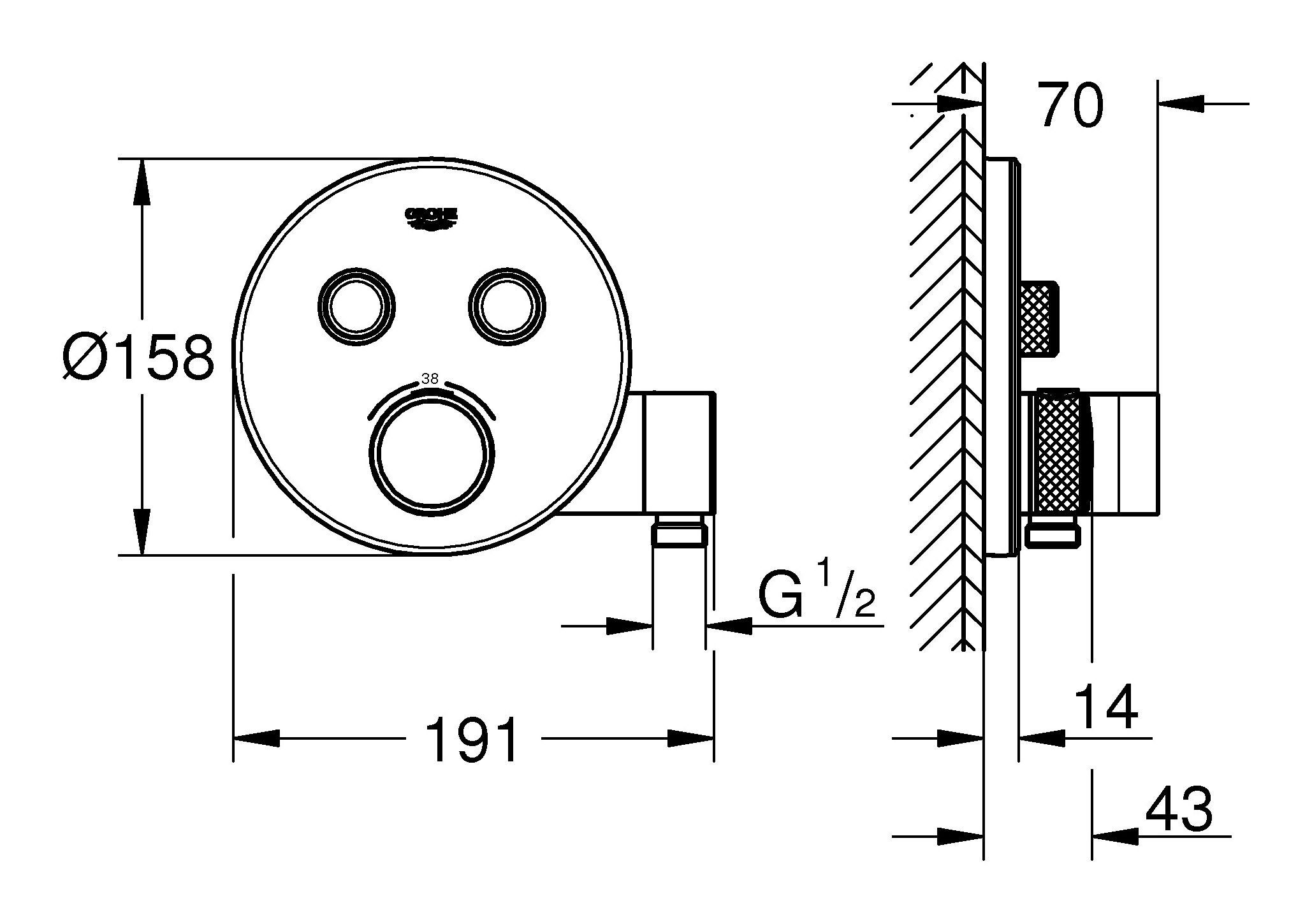 Thermostat u. integriertem Grohe Brausehalter Design Grohtherm 2 SmartControl Absperrventilen Unterputzarmatur m.