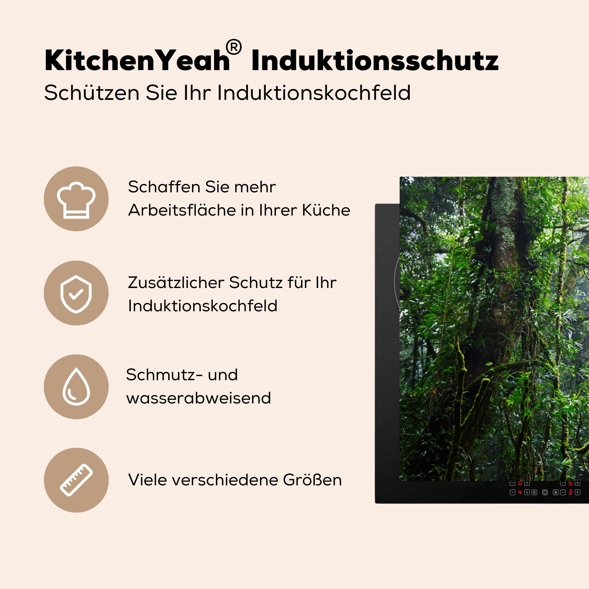 MuchoWow (1 küche, Herdblende-/Abdeckplatte Induktionskochfeld 81x52 für die Schutz Regenwald, Ceranfeldabdeckung tlg), Tropischer cm, Vinyl,