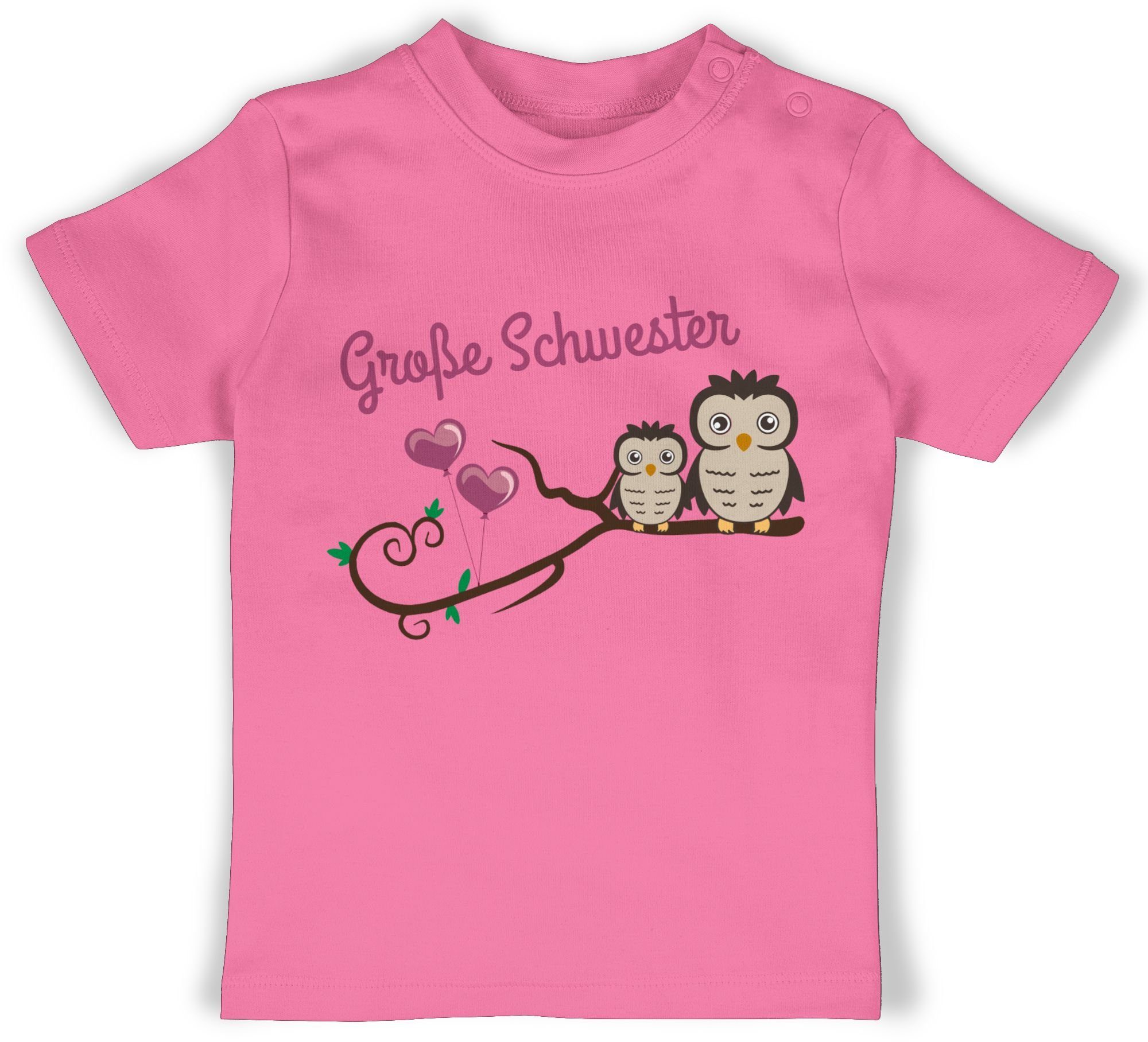 Shirtracer T-Shirt Große Schwester süße Eulen Geschwister Bruder und Schwester 3 Pink
