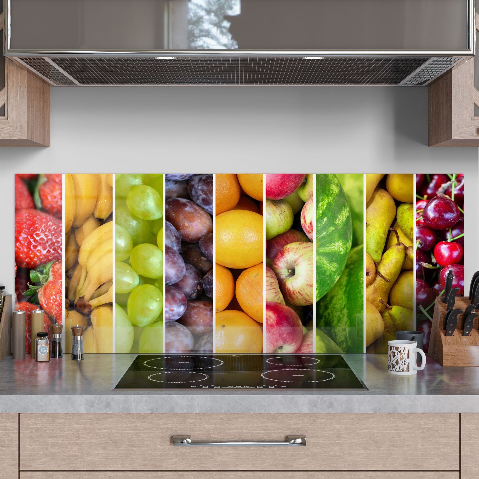 Spritzschutz Badrückwand Glas Herdblende DEQORI Küchenrückwand 'Fruchtige Komposition',