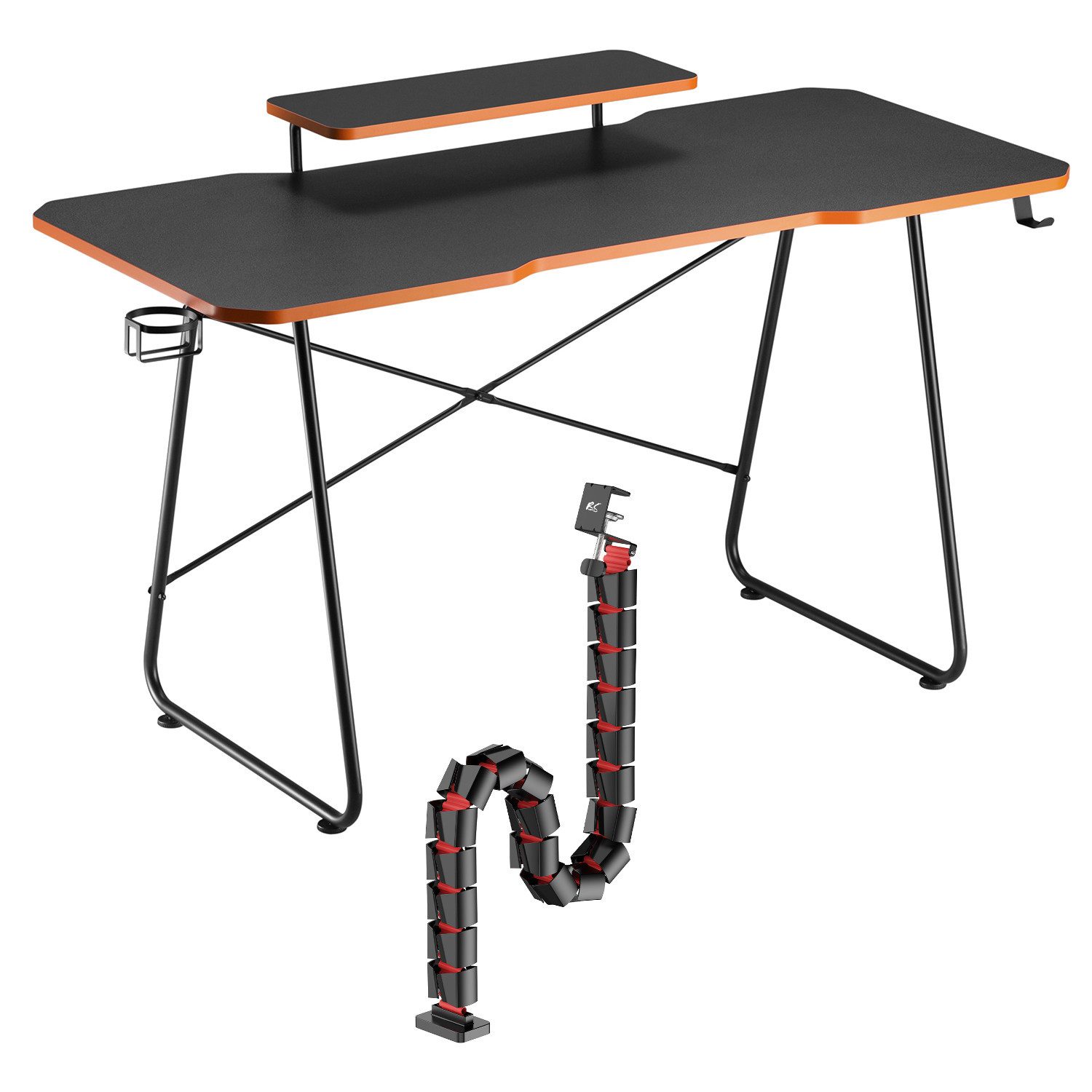 NanoRS Schreibtisch Gaming-Tisch mit Monitorablage RS170 + Kabelorganisation RS125, Spieltisch mit Regal + Kabelabdeckung 1345mm