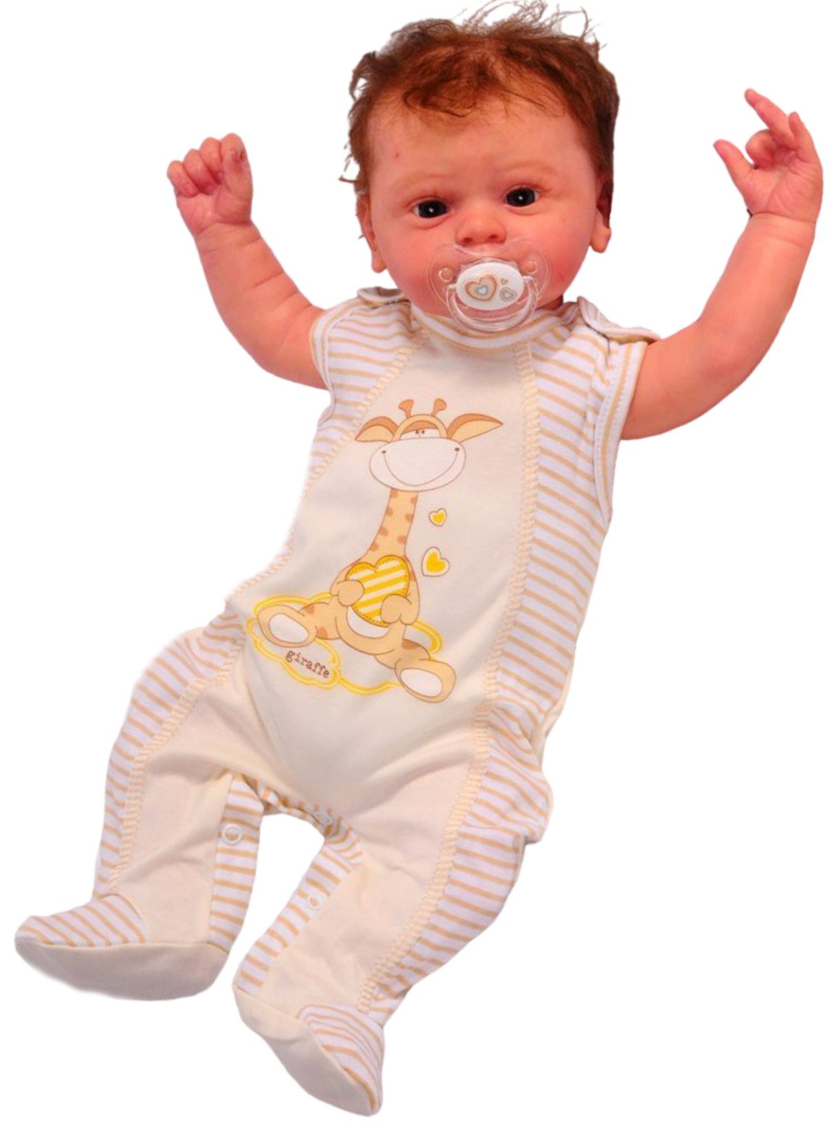 La Bortini Strampler Baby Stramplerhose in Creme gestreift mit Giraffe aus reiner Baumwolle, 56 62 68 74 80 86