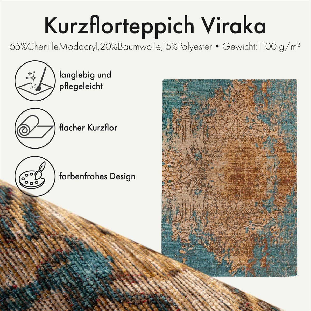 Qiyano Teppich Kurzflorteppich Viraka 700 Türkis günstig online kaufen