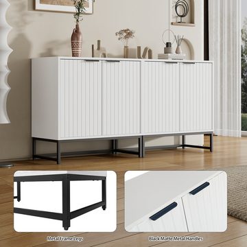IDEASY Sideboard Sideboard weiß, Größe 80/40/80 cm, 18 cm über dem Boden, Metallbeine, Metallgriffe, 2 Ebenen, mit Füßen