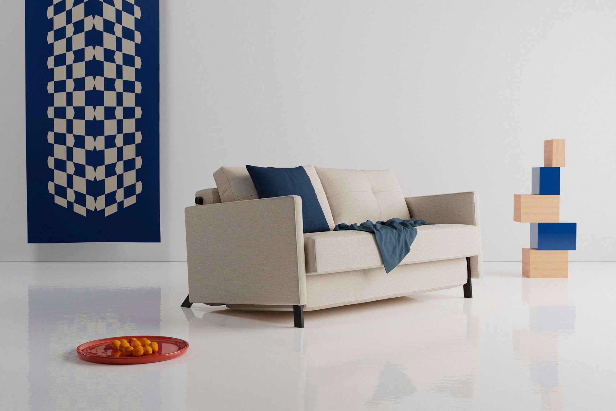INNOVATION LIVING ™ Schlafsofa Cubed Klappsofa, hochwertige Schlaffunktion, Design und extra Komfort, Frontauszug, sehr platzsparend, abgewinkelt Sitzen, waagerecht liegen