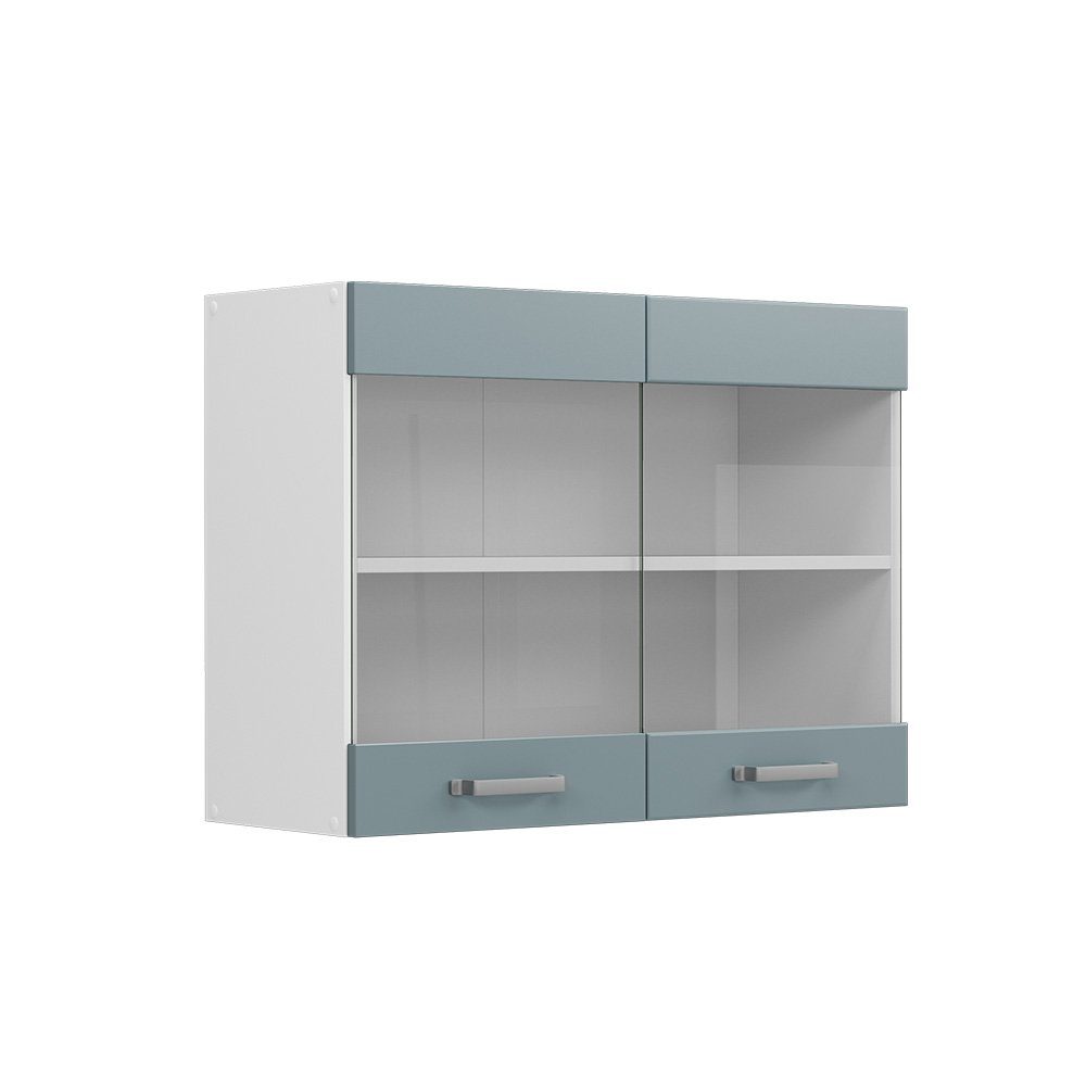 Vicco Glashängeschrank Küchenhängeschrank R-Line Weiß BlauGrau 80 cm