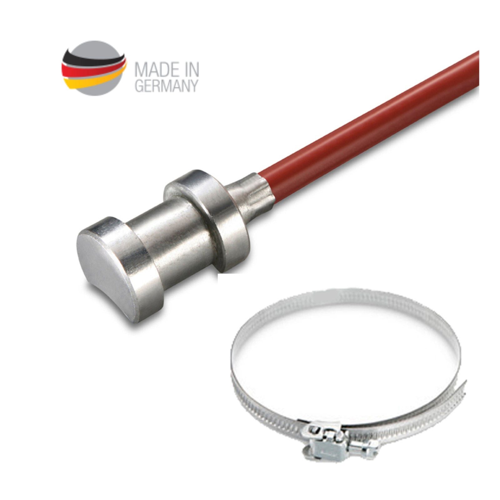 Anlegetemperaturfühler mit Silikonleitung bis 250°C, inkl. Metallspann Silikonkabel