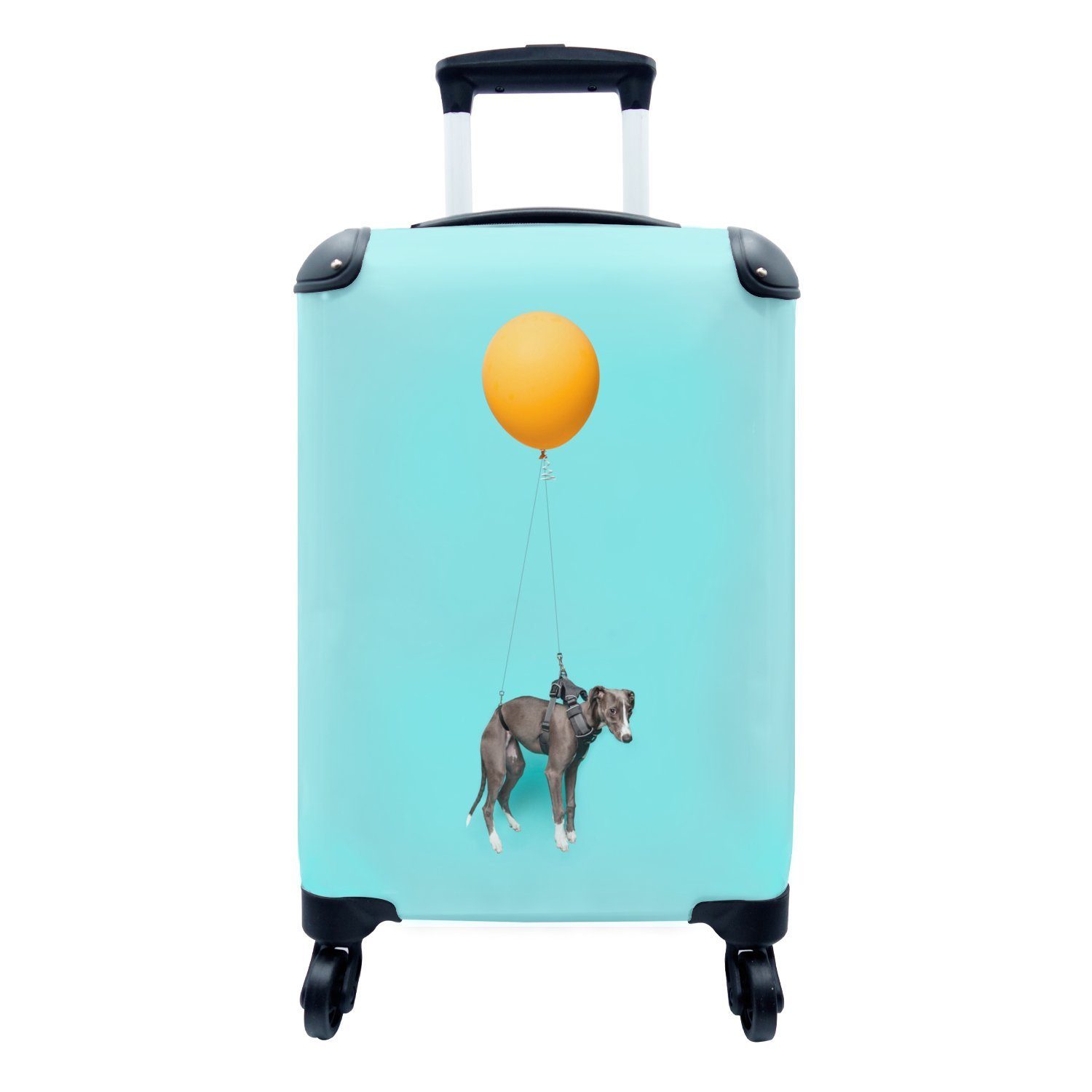 MuchoWow Handgepäckkoffer Windhund auf einem Reisekoffer Trolley, 4 Handgepäck gelben Ballon, rollen, für mit Ferien, Reisetasche Rollen