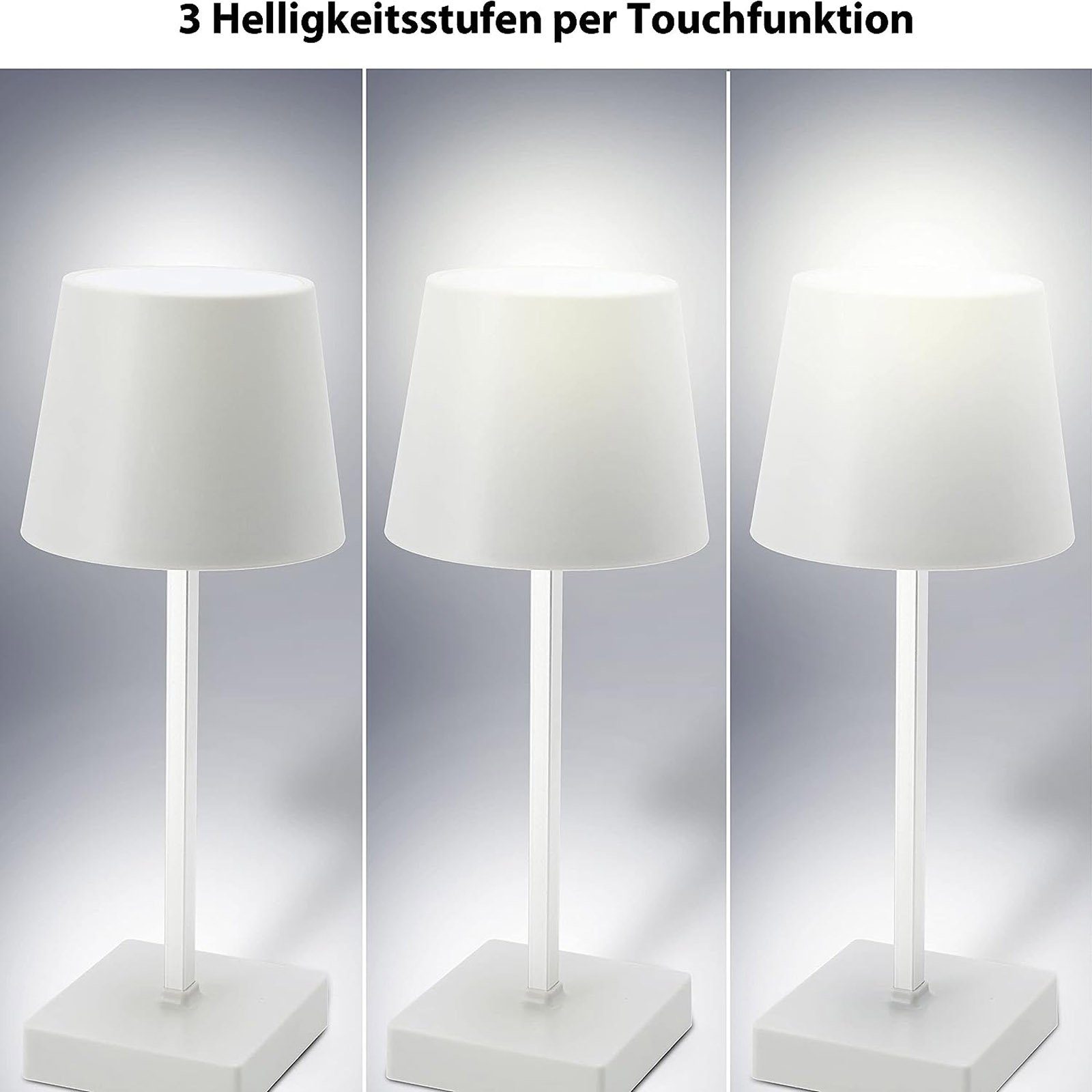 HAC24 Nachttischlampe 2x Tischleuchte Nachttischlampe Dimmbar, Touchfunktion Weiß Schreibtischlampe, fest Aufladbar, mit integriert, LED Warmweiß