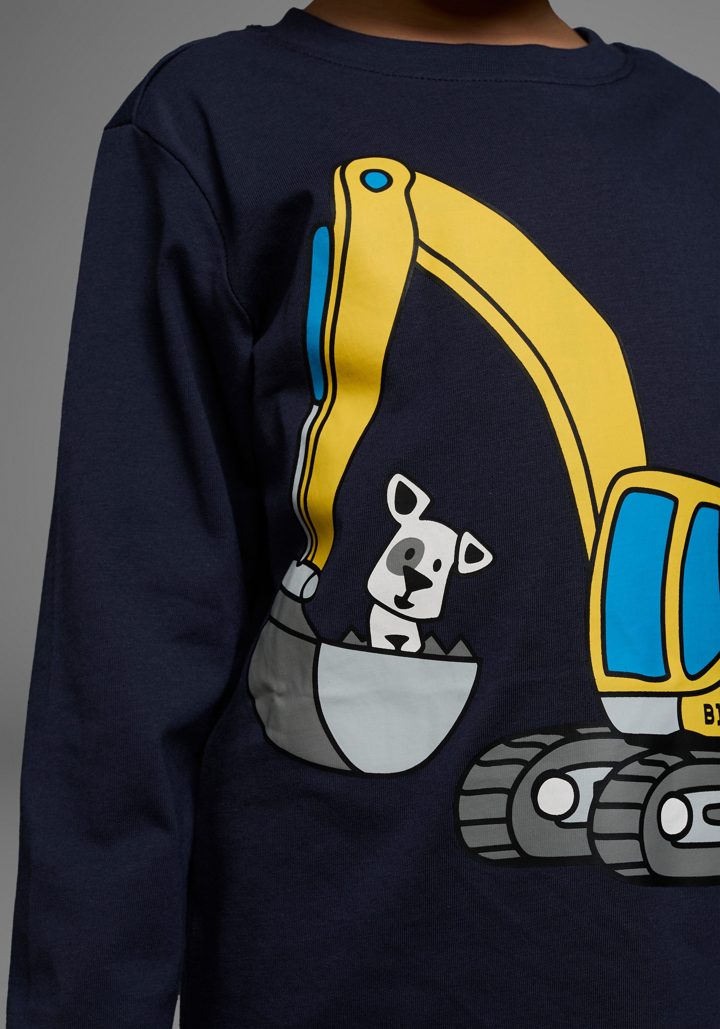 KIDSWORLD Langarmshirt HUND MIT BAGGER Langarm, Basic-Passform, mit stylischem Druck, Rundhalsausschnitt