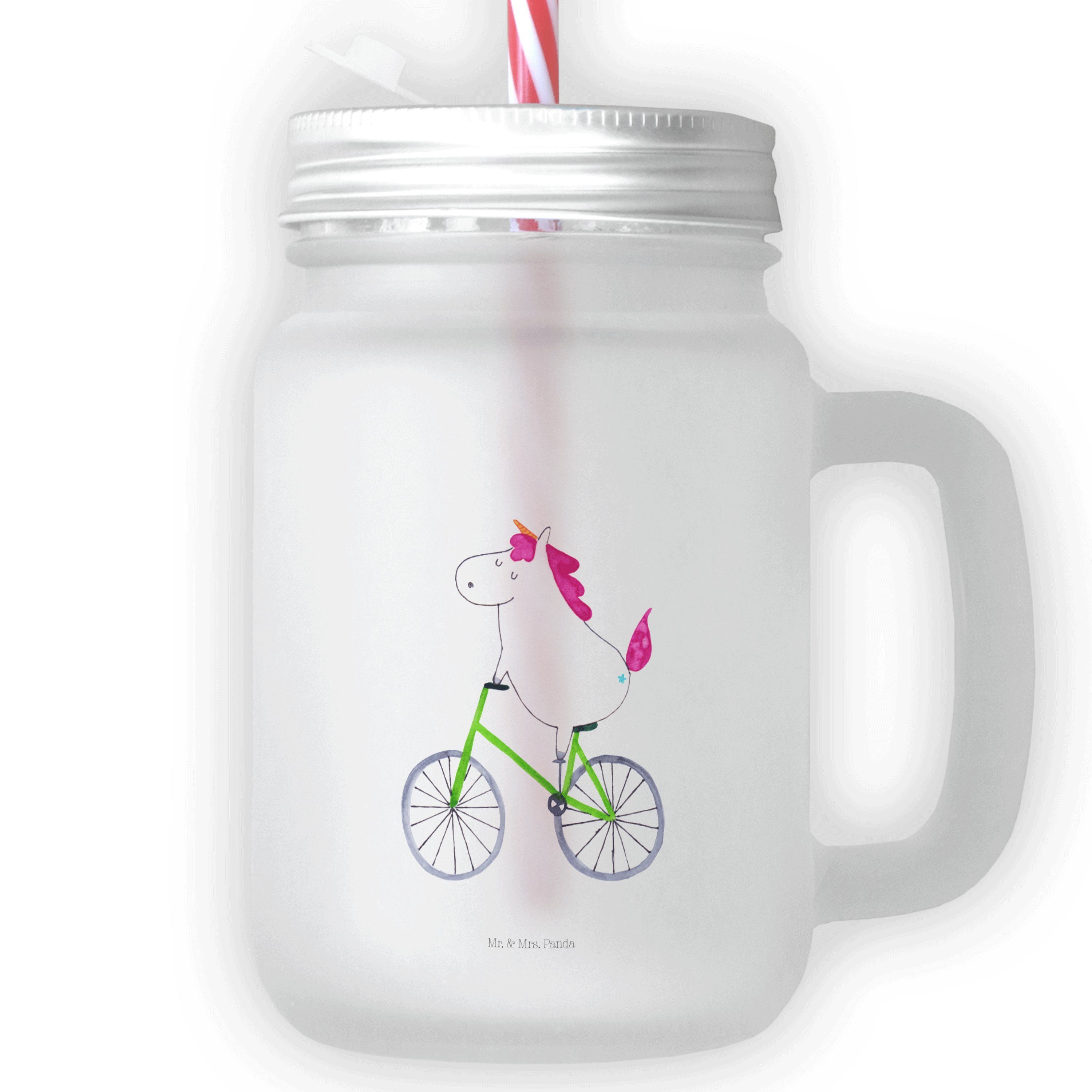 Mr. & Mrs. Panda Glas Einhorn Radfahrer - Transparent - Geschenk, Unicorn, Mason Jar, Konfe, Premium Glas
