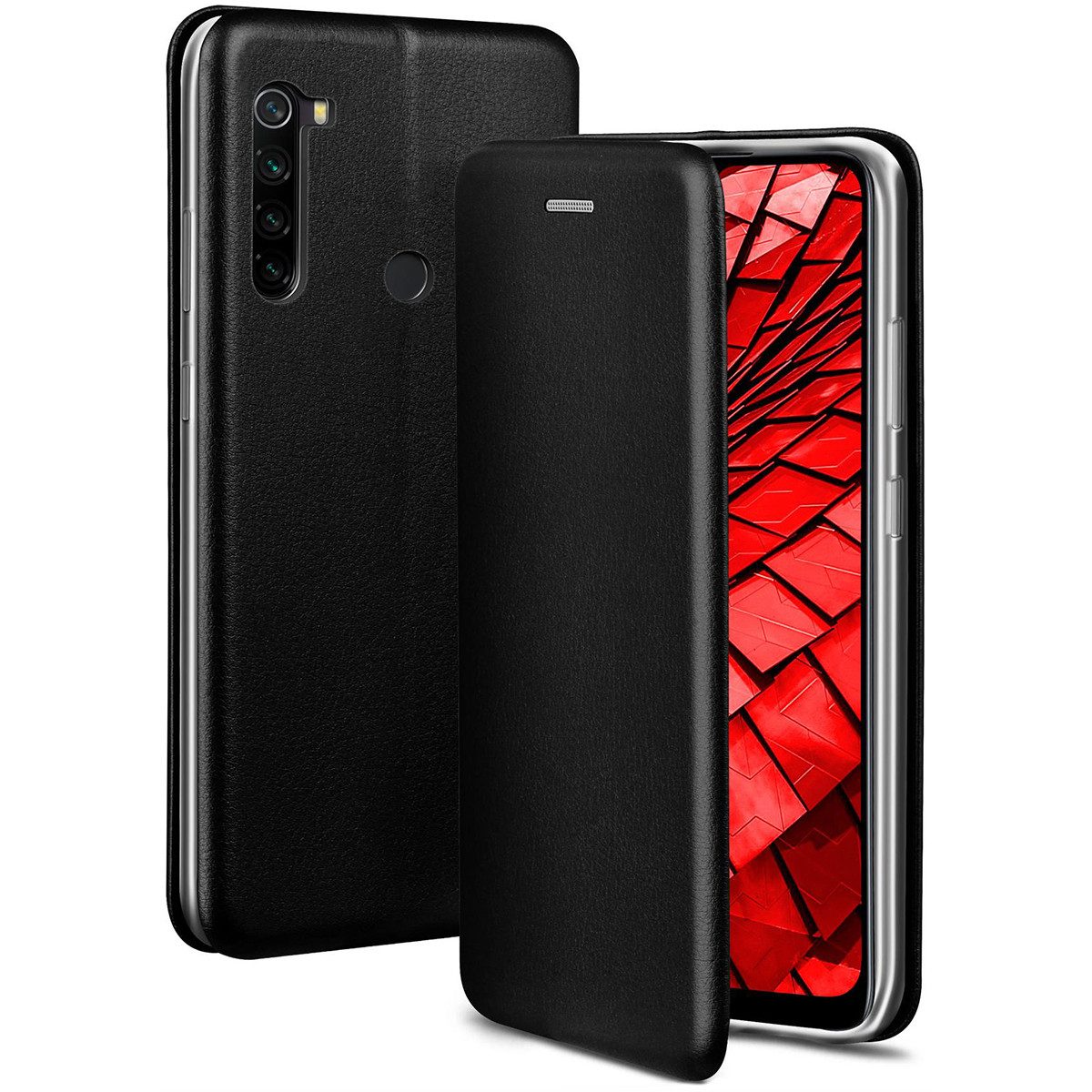 ONEFLOW Handyhülle für Redmi Note 8T Premium Hülle Business Cover Schwarz 6,3 Zoll, 360 Grad Schutzhülle Flip Case Etui Klapphülle Dünn Leder Handy Tasche