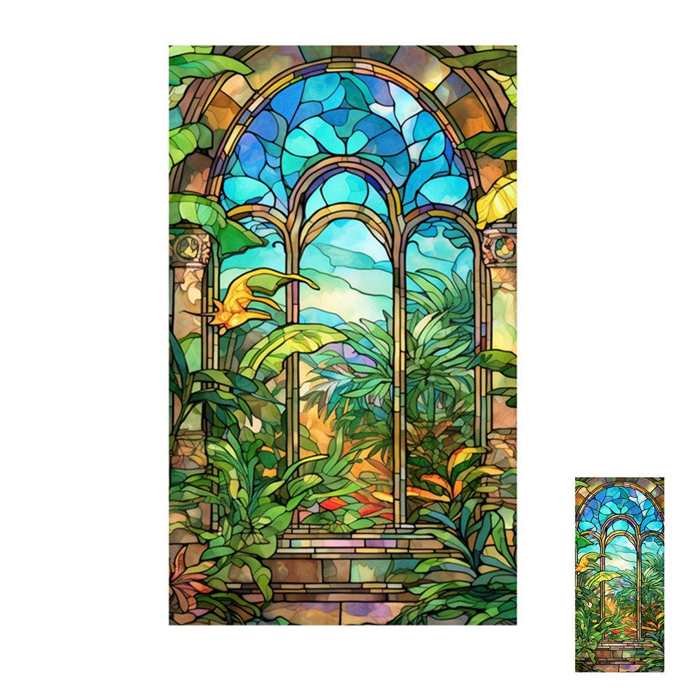 GarveeMore Fenstersticker PVC Buntes Glas Fensterfolie Nicht klebend abnehmbar Dekor Aufkleber, 45/60*100cm Bunter Sonnenuntergang am Meer Fenster Aufkleber Fenster
