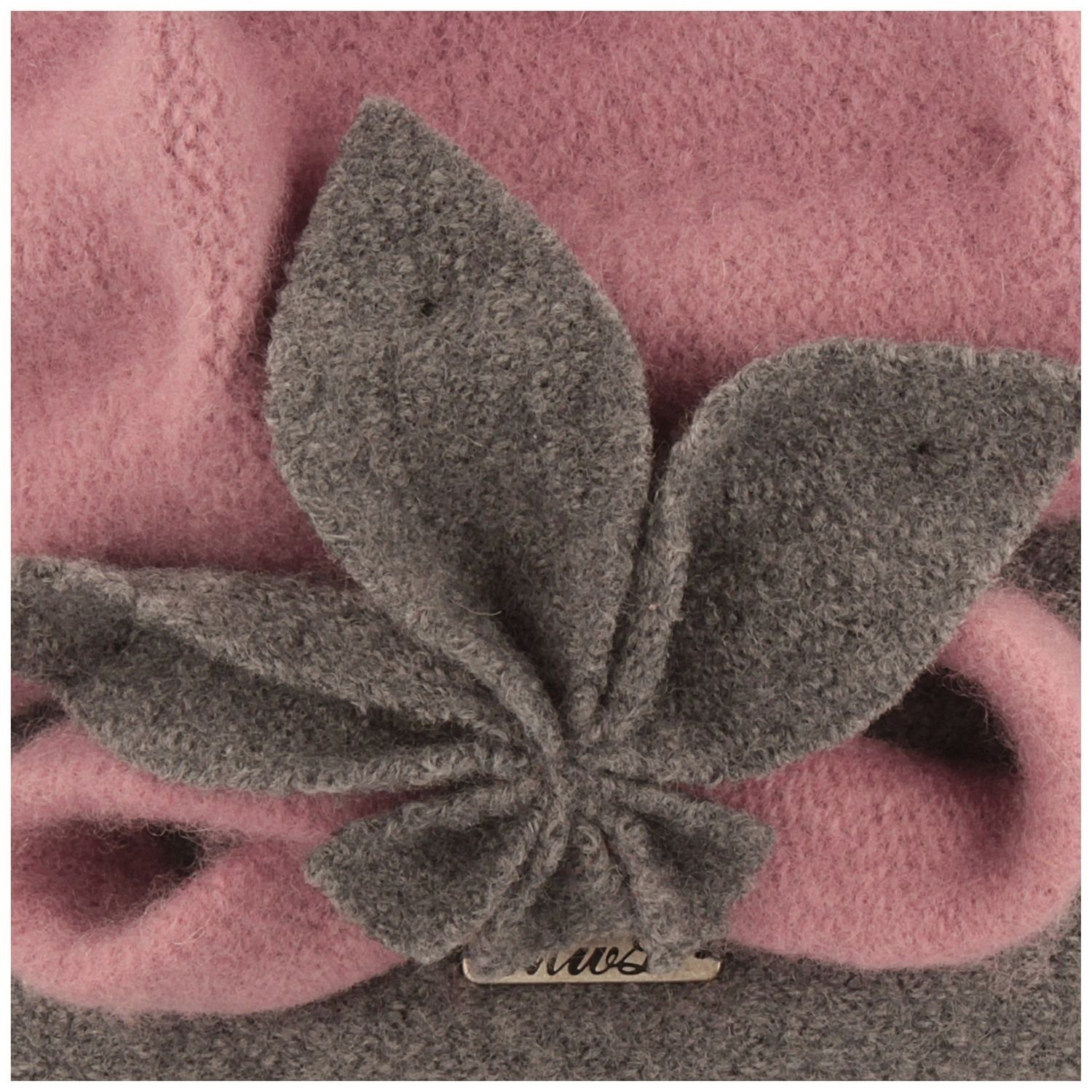 Steg rosa-flanell Walkmütze mit und Baskenmütze 19 Breiter Blume