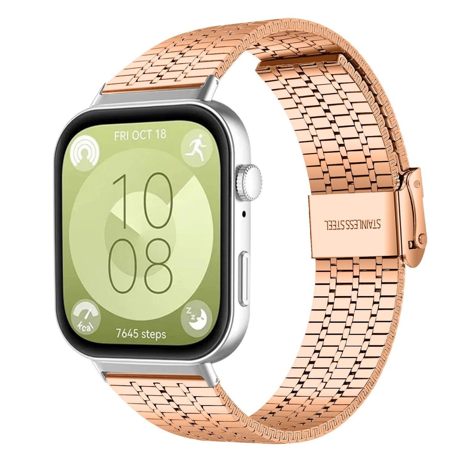 Wigento Smartwatch-Armband Edelstahl für Huawei Watch Fit 5 4 / Fit 5 4 Pro / 3 Uhr Rose Gold, Edelstahl Armband im Seven Beads Design