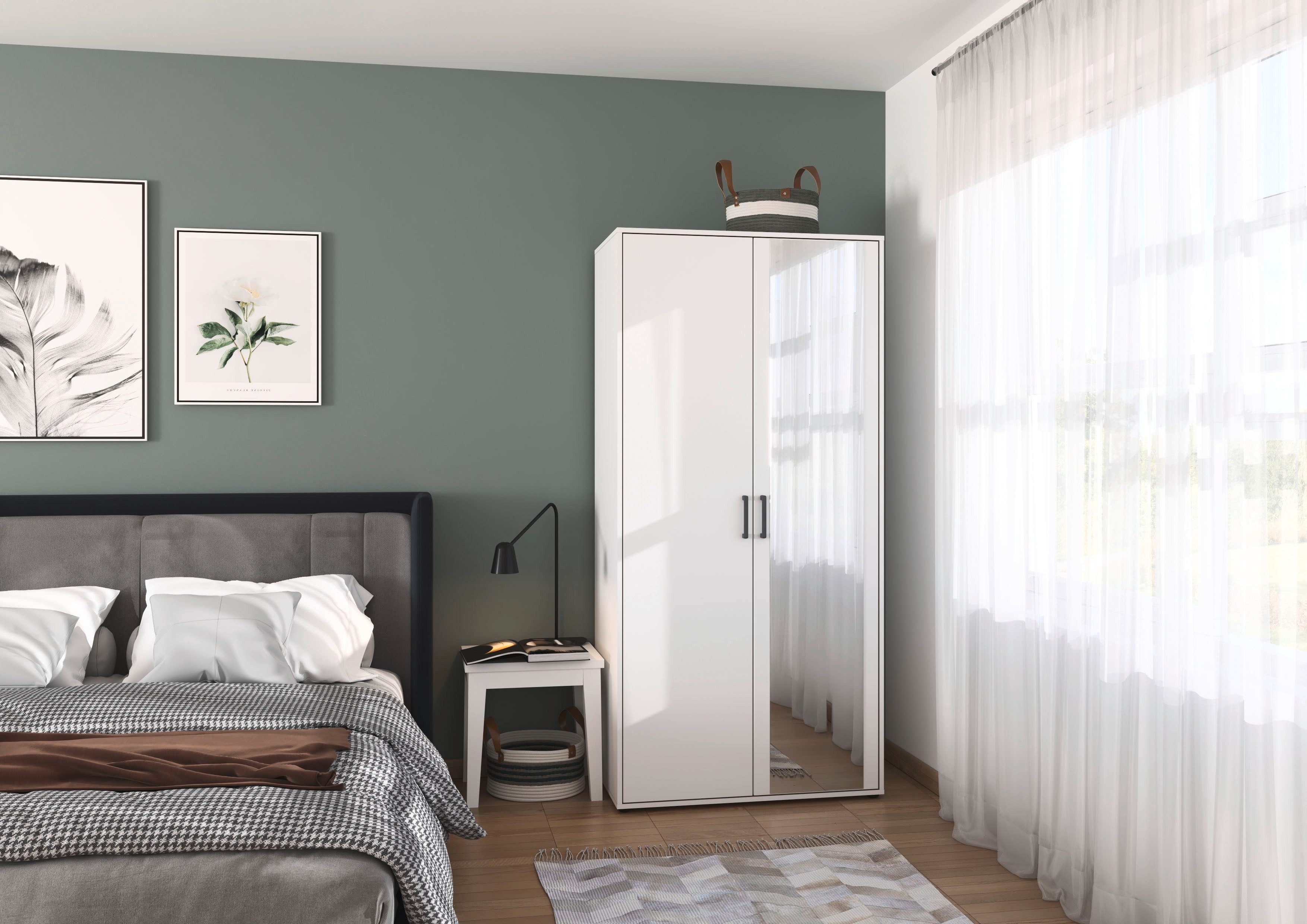 rauch Drehtürenschrank Kleiderschrank Schrank Garderobe Wäscheschrank VOYAGER (in 3 verschiedenen Ausstattungen BASIC/CLASSIC/PREMIUM) mit modernen Griffen in Graumetallic und Spiegel