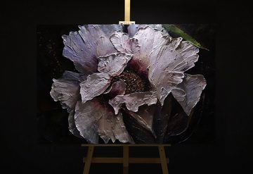 YS-Art Gemälde Pfingstrosen II, Blumen, Goldene Pfingstrose Blumen Leinwand Bild Handgemalt Schwarz