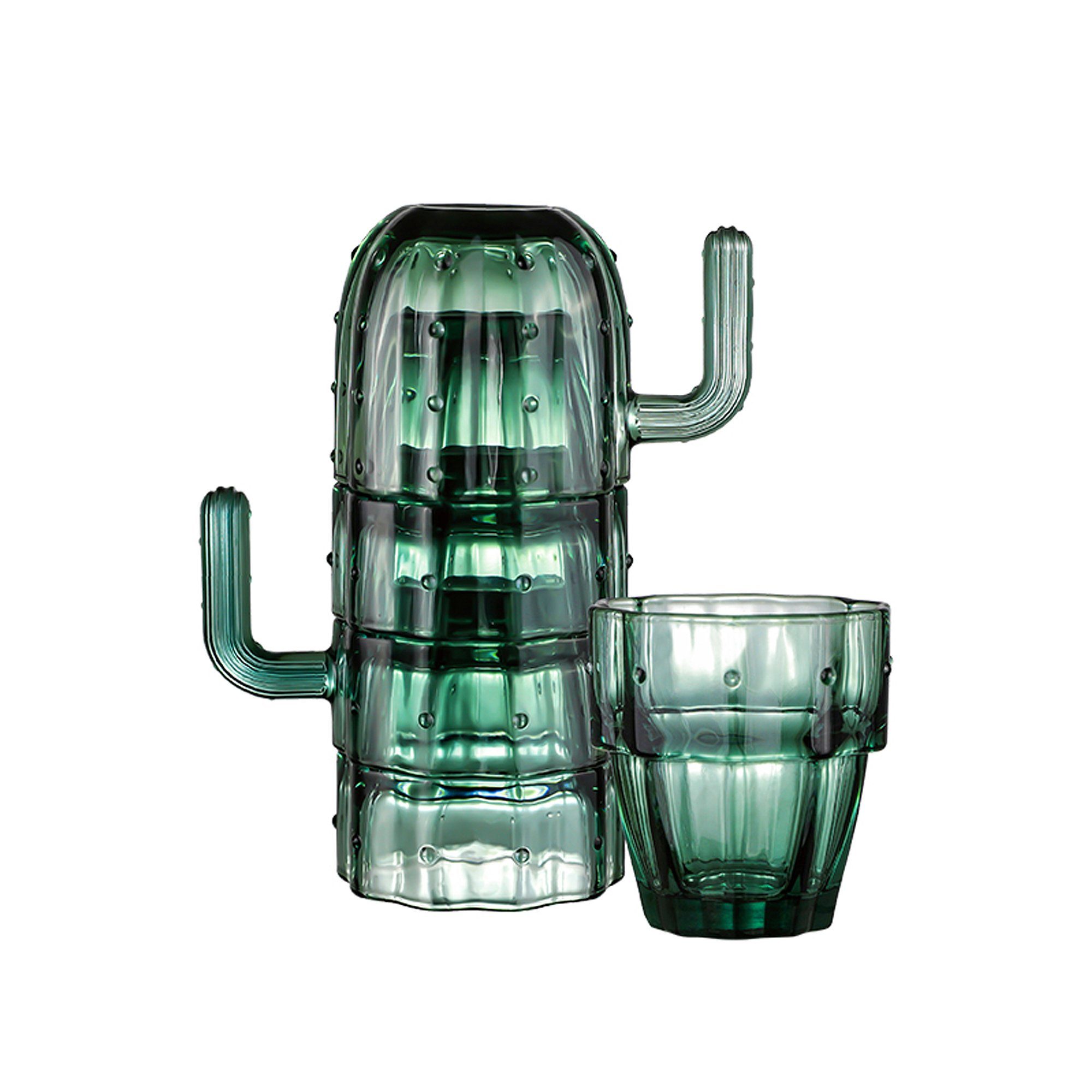 HomeGuru Glas Glas-Set, stapelbar, Wasserglas, Saftglas, Kaktusform,kreativ,Geschenk