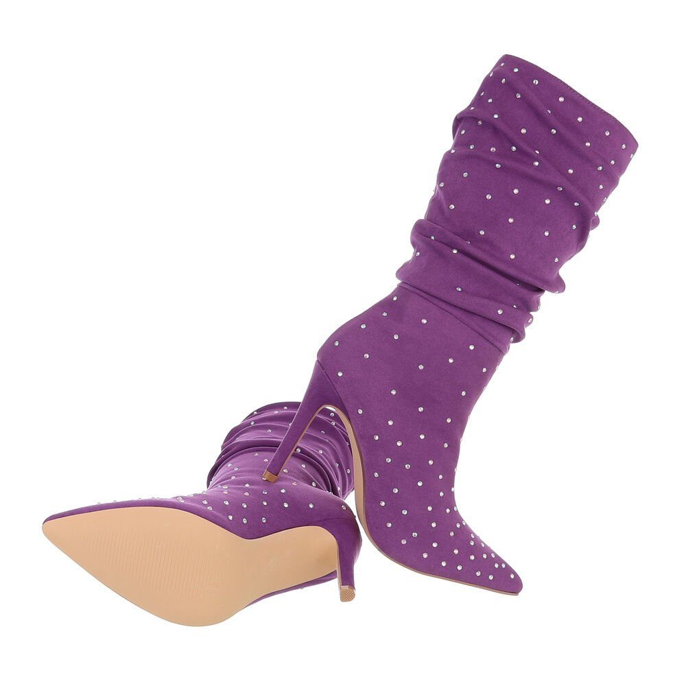 High-Heel High-Heel-Stiefel Pfennig-/Stilettoabsatz in Stiefel Abendschuhe Ital-Design Damen Lila Elegant