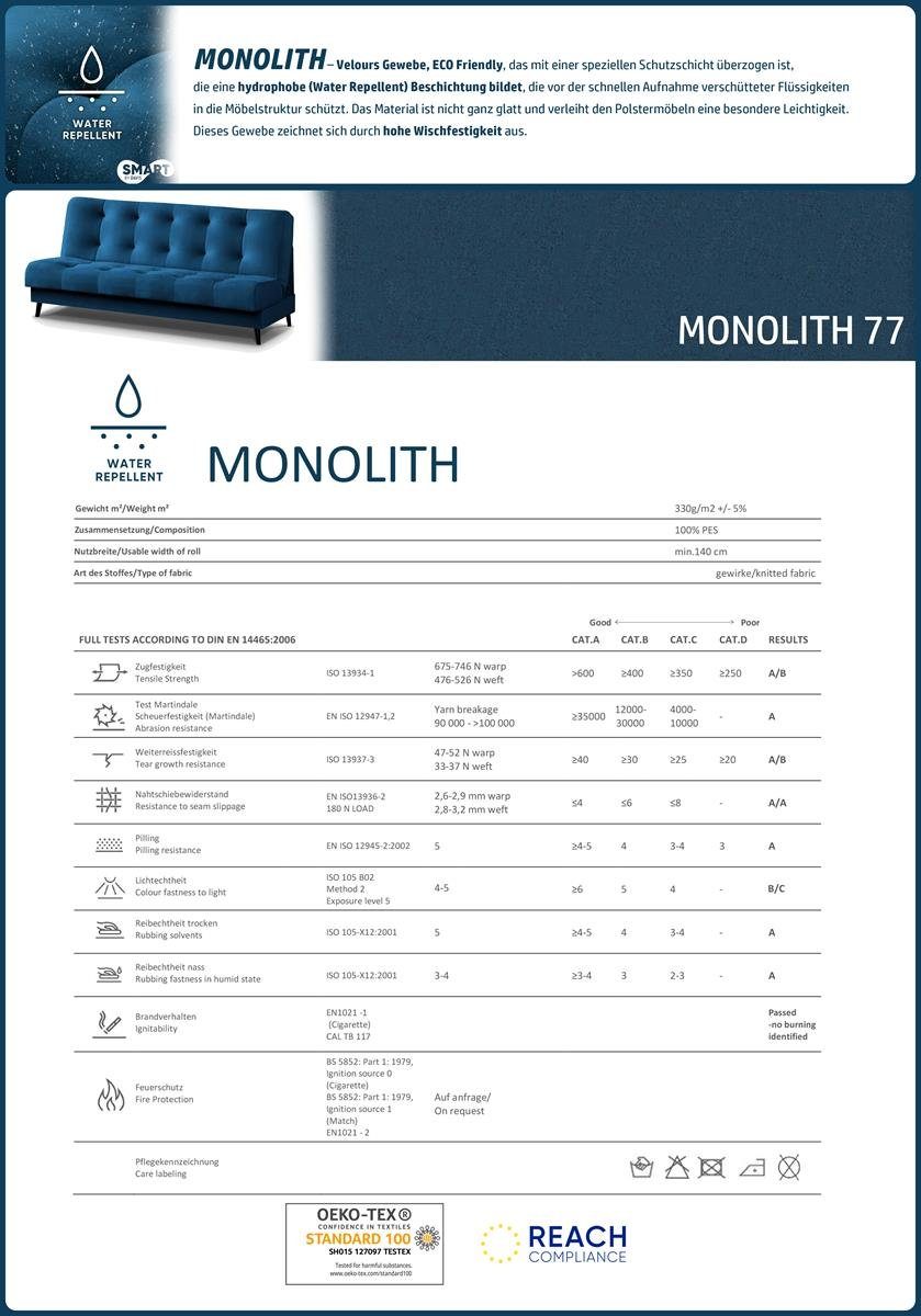 Marineblau (monolith ALONS Bettfunktion, Schlafecke, Wellenfedern Bettkasten, Polsterecke Beautysofa verstellbare 77) Kopfstützen, MAXI,