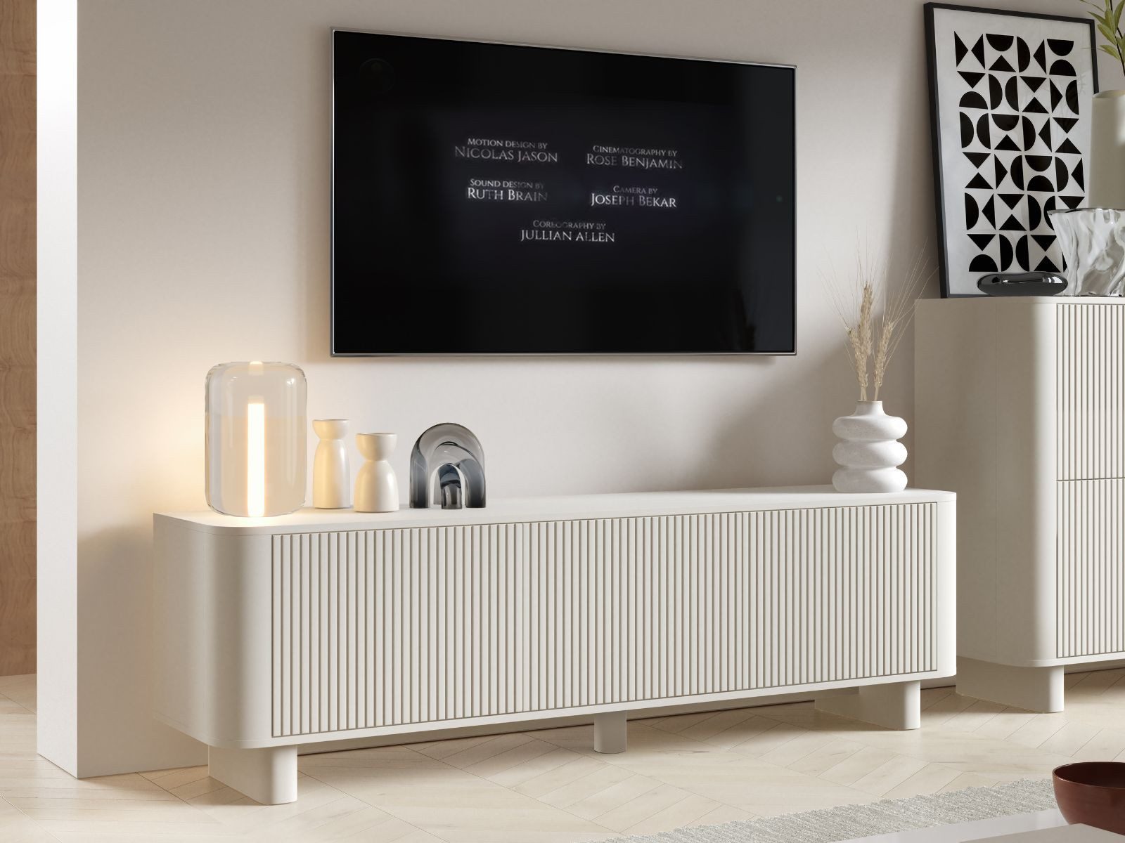 Compleo TV-Schrank 180 cm breit, Lowboard Nussbaum oder Kaschmir Japandi Design