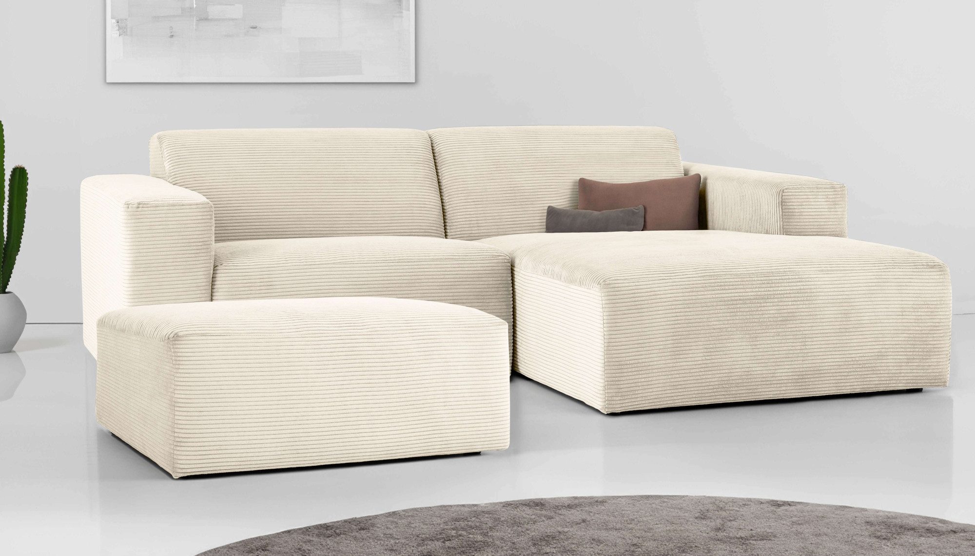 INOSIGN Ecksofa Koa,228cm, L-Form, Modulsofa, Webstoff, Cord, Struktur, Chenille, Designsofa, Set, Hocker inklusive, weicher Lounge-Sitzkomfort