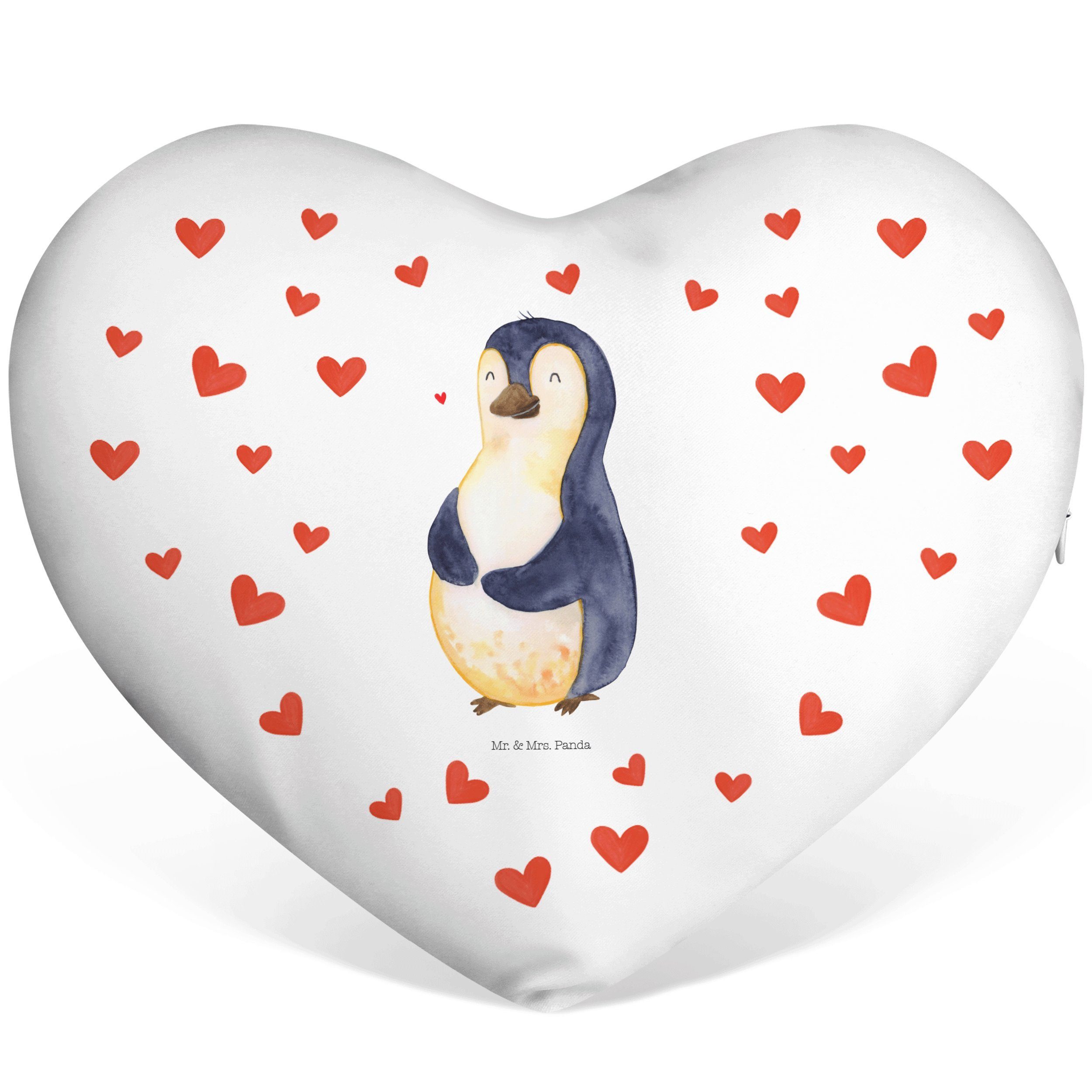 Mr. & Mrs. Panda Pinguin dick, Diät Weiß Motivation, Geschenk, - Dekokissen Pinguine Herzform, 