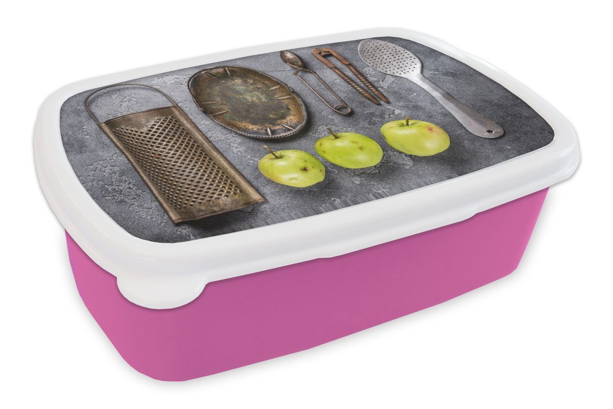 MuchoWow Lunchbox Kinder, - Küchenutensilien (2-tlg), Brotdose Küchengeräte, Kunststoff, Erwachsene, - für Brotbox Snackbox, Apfel Kunststoff rosa Mädchen