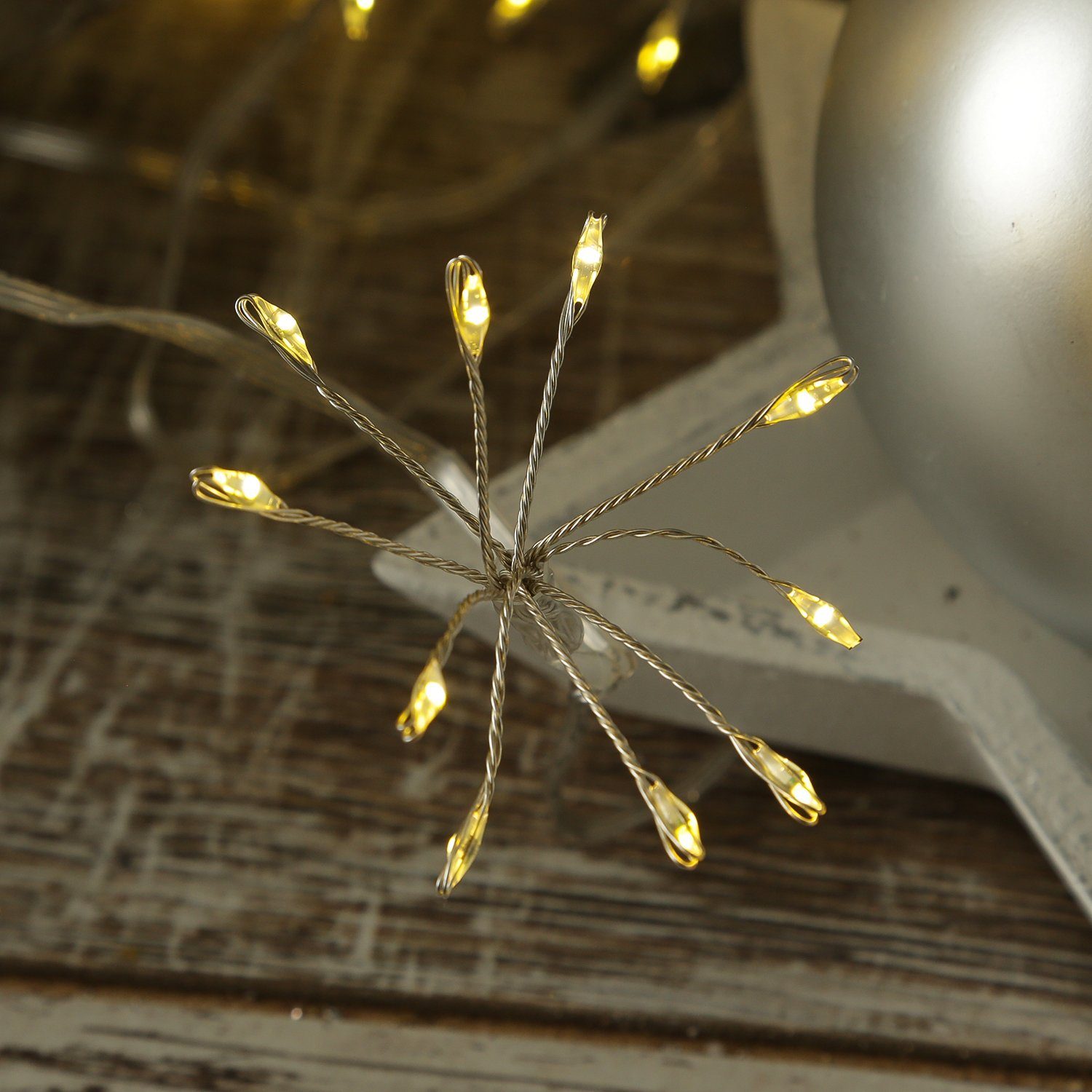 MARELIDA LED-Lichterkette Pusteblume Feuerwerk Blume 5 Blüten Deko Girlande 50LED L: 1m Timer, 50-flammig – Bild 3 von 5