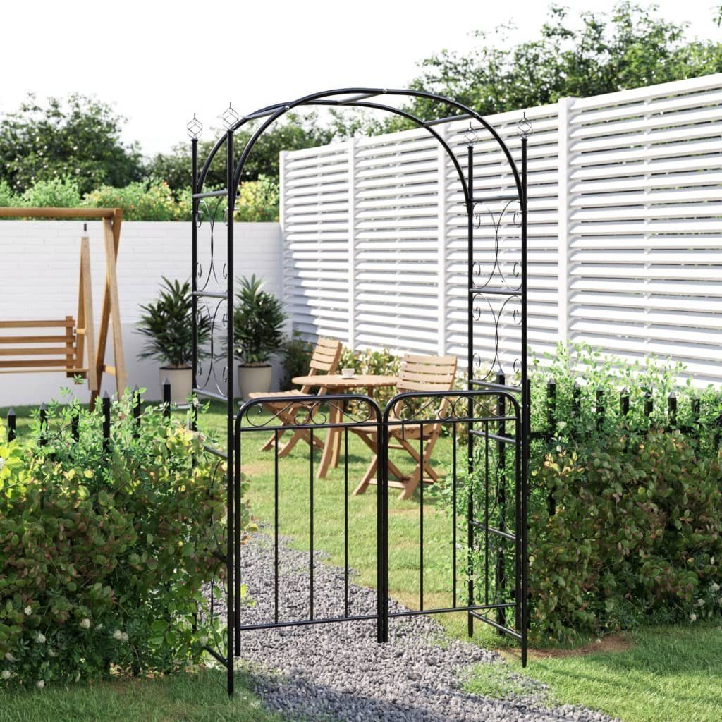 furnicato Rosenbogen Gartenbogen mit Tor Schwarz 108x45x235 cm Stahl