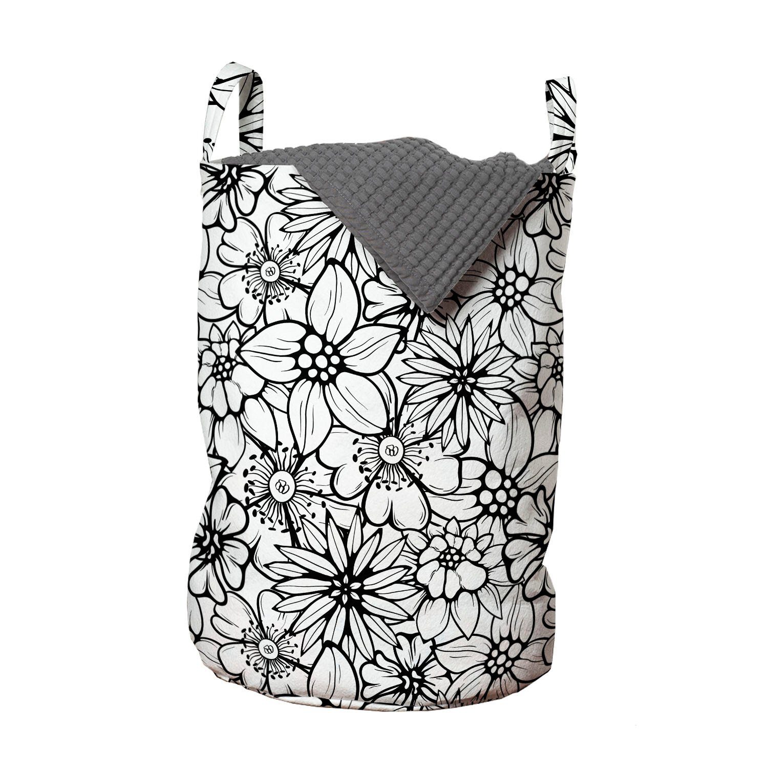Abakuhaus Wäschesäckchen Wäschekorb mit Griffen Kordelzugverschluss für Waschsalons, Blumenweinlese Cartoon-Stil Petals
