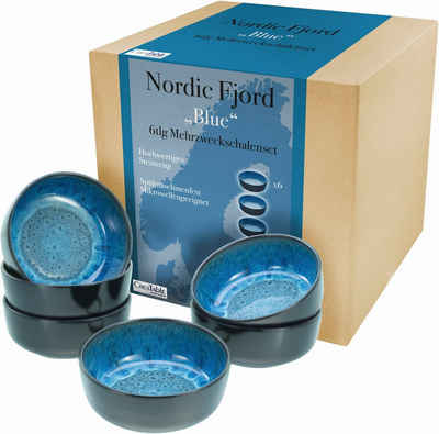 CreaTable Müslischale Nordic Fjord, Steinzeug, (Set, 6-tlg), Salatschale, Snackschale, Ø 15,5 cm, 960 ml