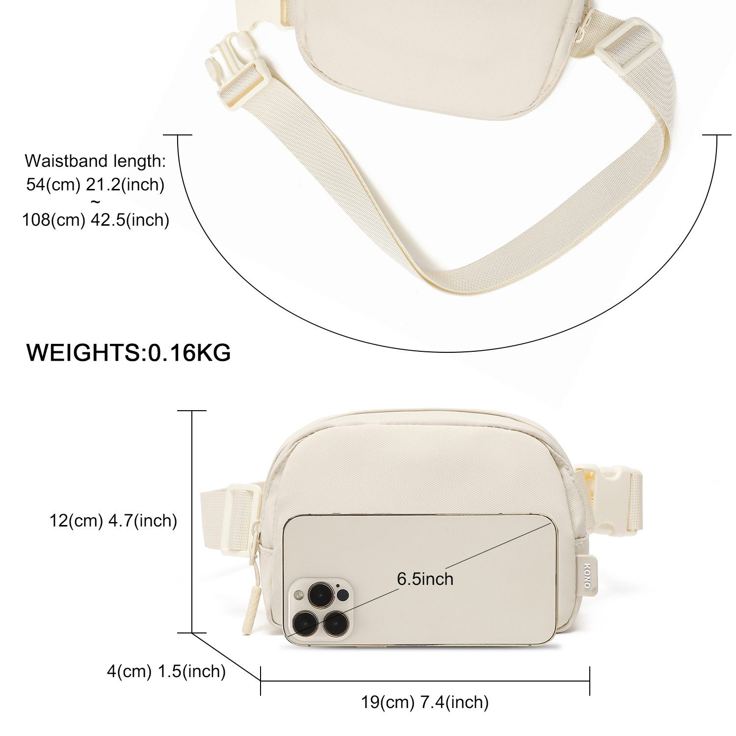 KONO Gürteltasche Wasserabweisende Leichte Bauchtasche – Verstellbare Reise Brusttasche