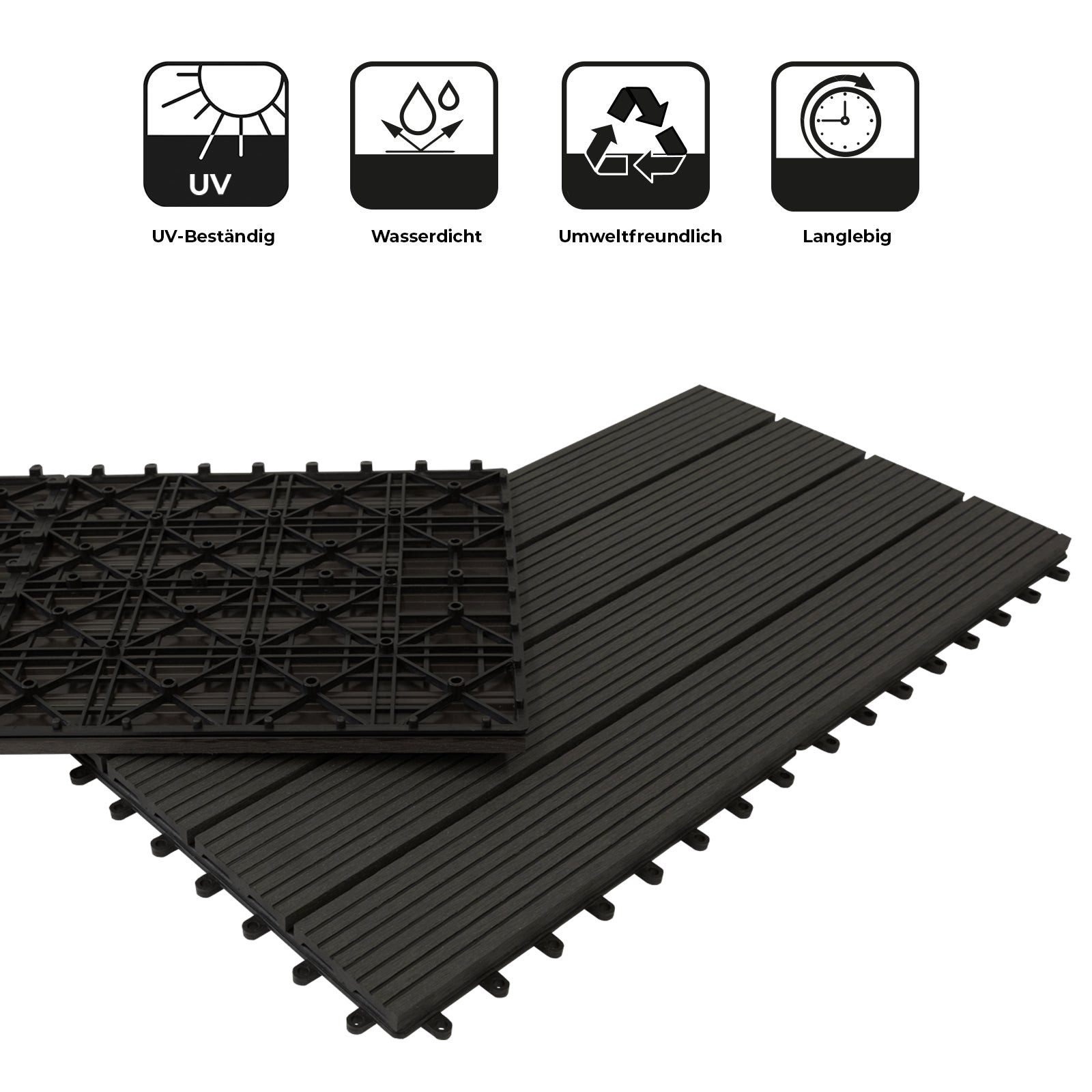 Karat Klickfliesen WPC-Terrassendielen Queen Anthrazit, Holzdielenoptik, 60 x 30 cm, 1 St.