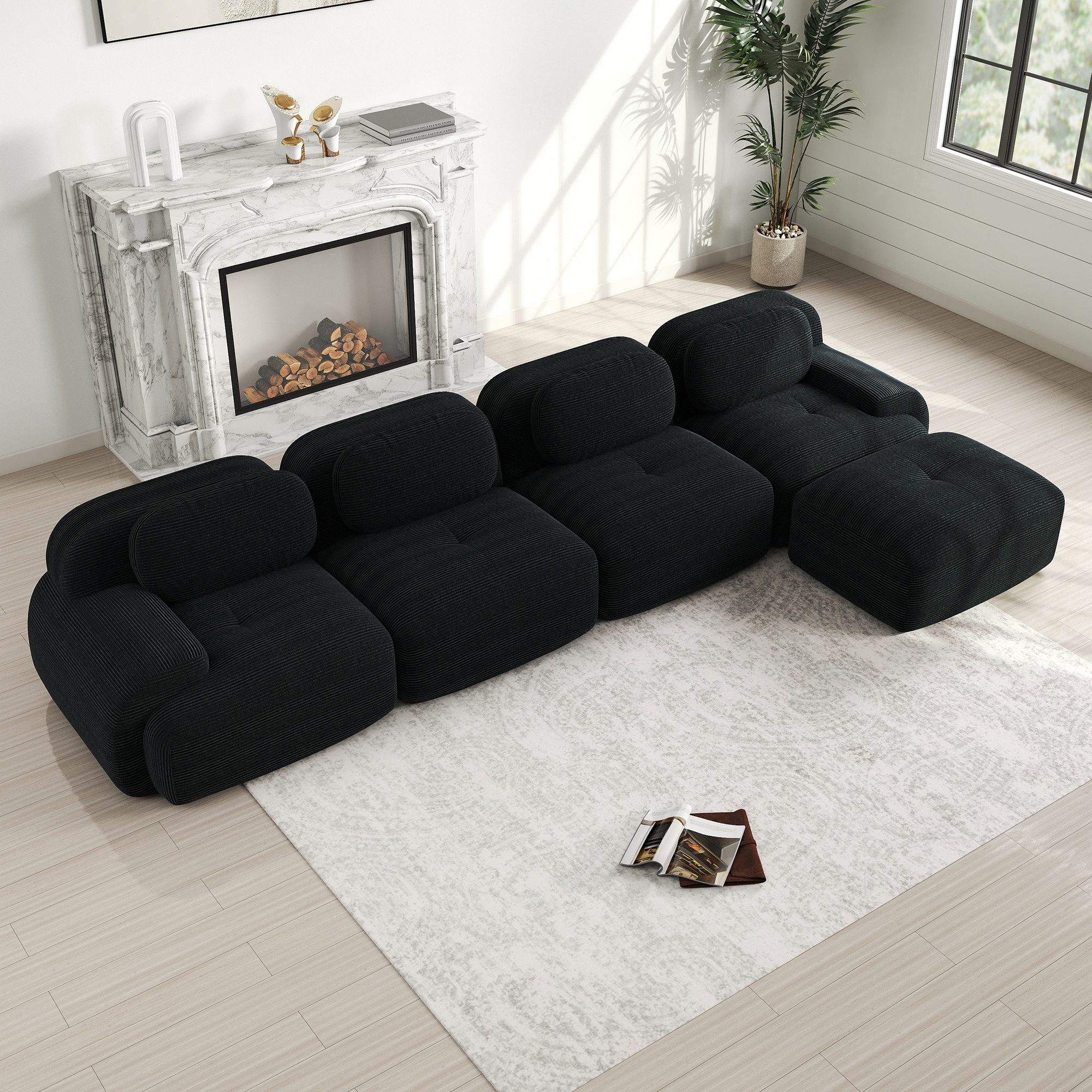 Odikalo 4-Sitzer modular kombinierbar Polstersofa, 4-Sitzer-Sofa aus weichem Cordstoff, 32D hochelastische Polsterung, haustierfreundlich und ergonomisch, vakuumverpackt, frei kombinierbar, ohne Montage für Schlafzimmer und Büro, Mehrfarbig