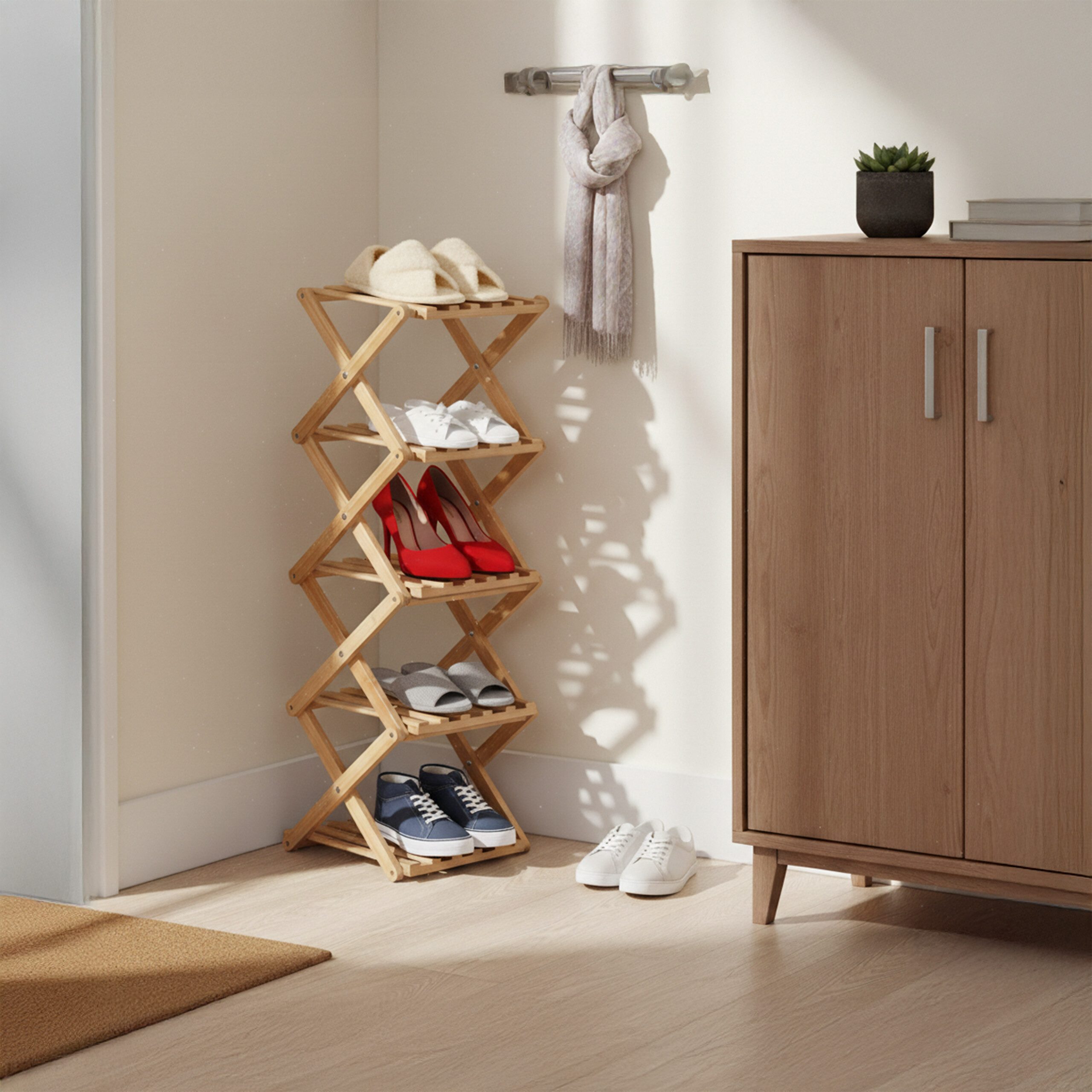 relaxdays Schuhregal Faltbares Schuhregal aus Bambus, 5
