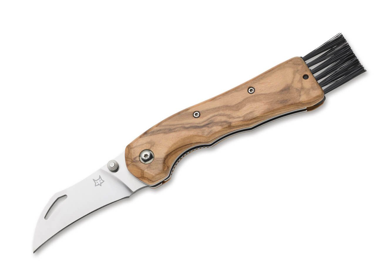 Fox Knives Taschenmesser Fox Knives Spora Olive Wood Pilzmesser mit Einhandöffnung, (1 St), Einhandmesser, Edelstahlklinge, Pilzmesser, Pilzbürste