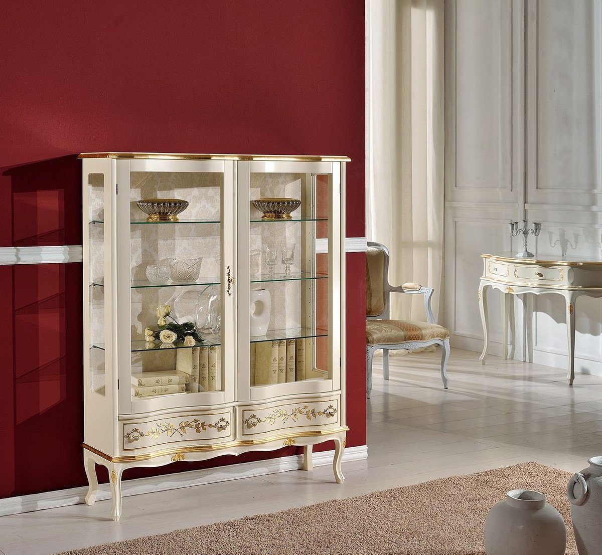 Casa Padrino Vitrine Luxus Barock in Vitrine Handgefertigter Gold Möbel Barockstil Möbel - - Creme Italy Qualität Barockstil Luxus Made - Vitrinenschrank / - Italienische - italienischer Barock