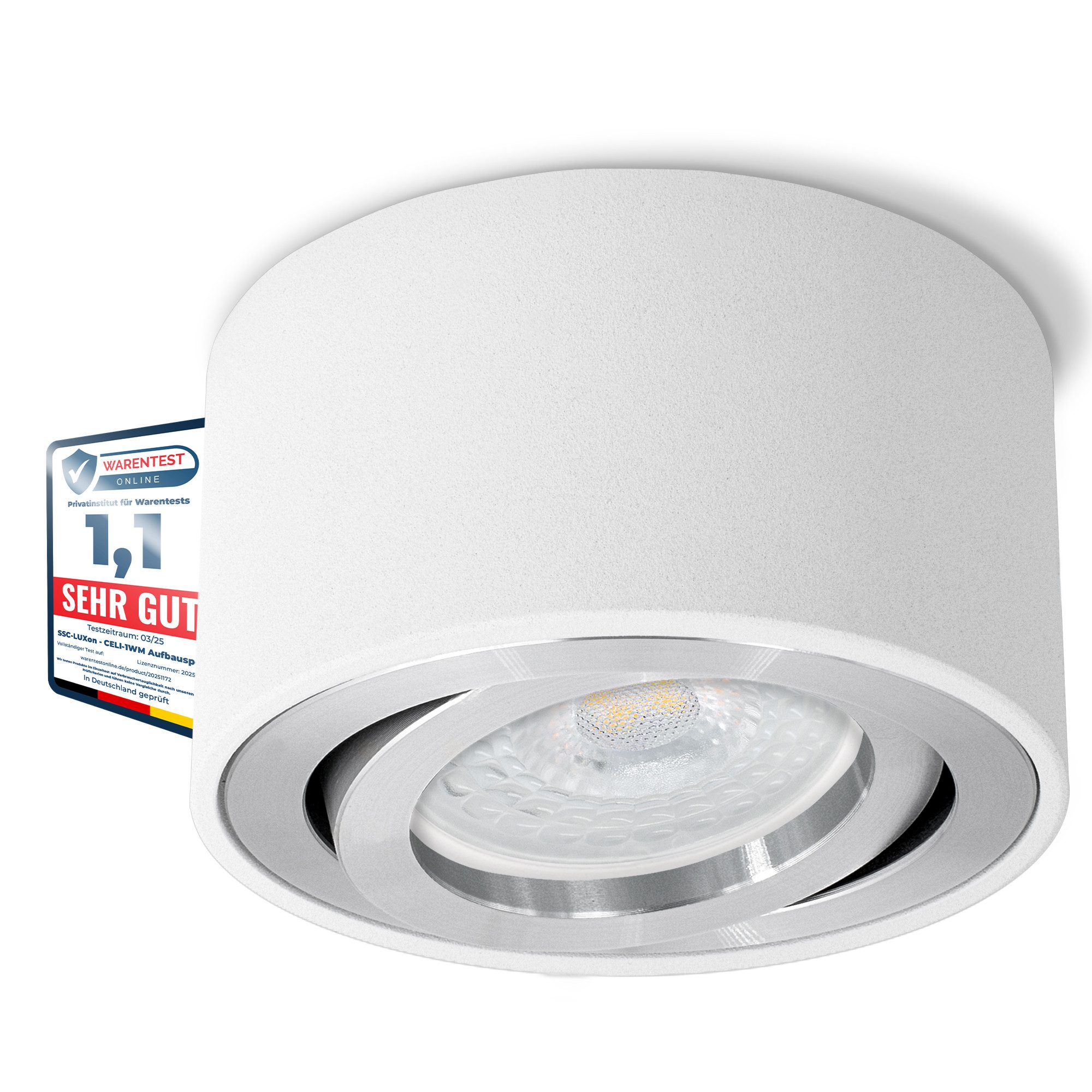SSC-LUXon LED Aufbaustrahler CELI-1W flacher Decken Aufbauspot weiss schwenkbar mit LED Modul 4W, Neutralweiß